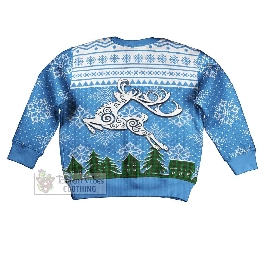 Beveridge Clan Christmas Kid Ugly Sweater with Tartan and Celtic Reindeer Style