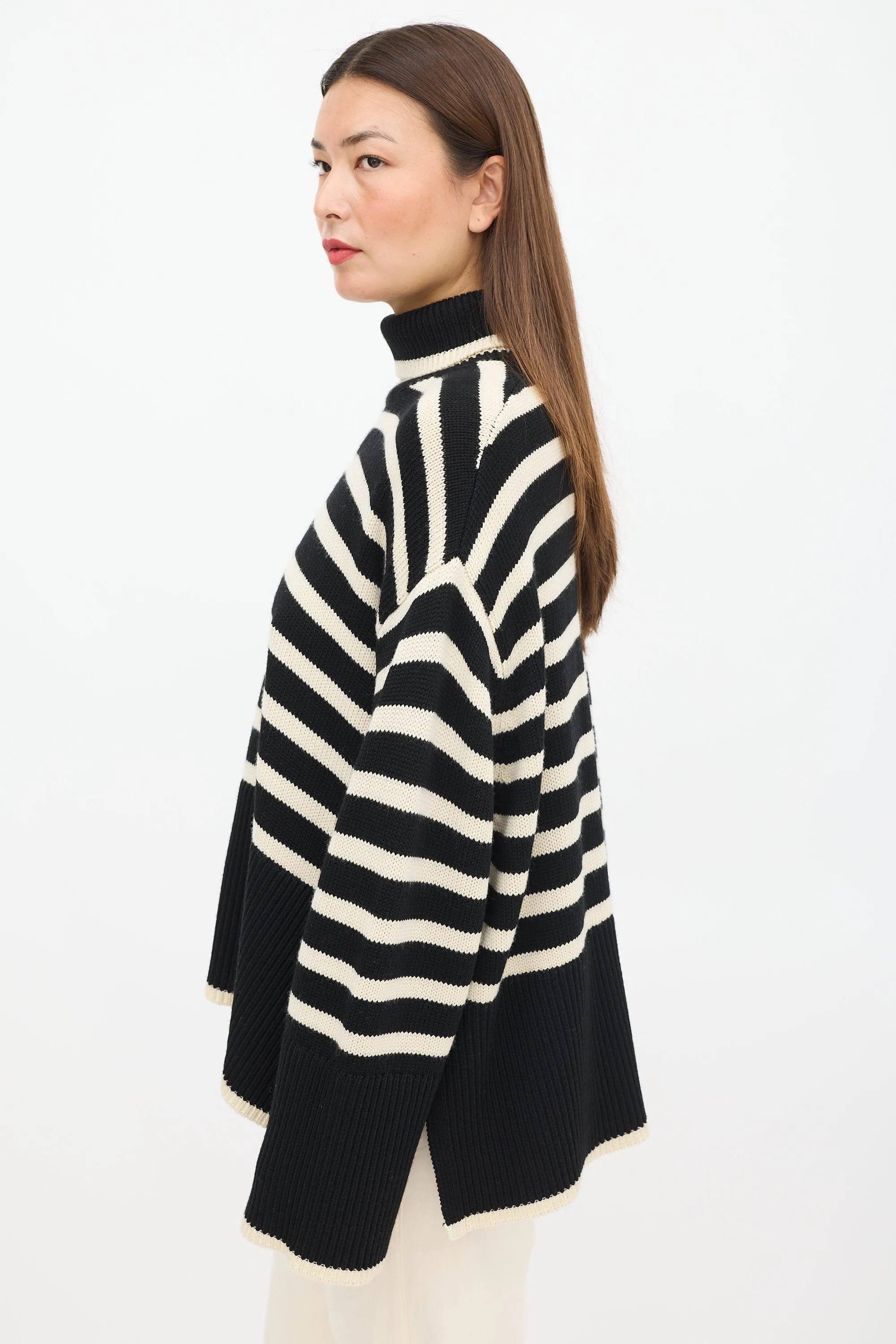 Black & Cream Wool Striped Turtleneck