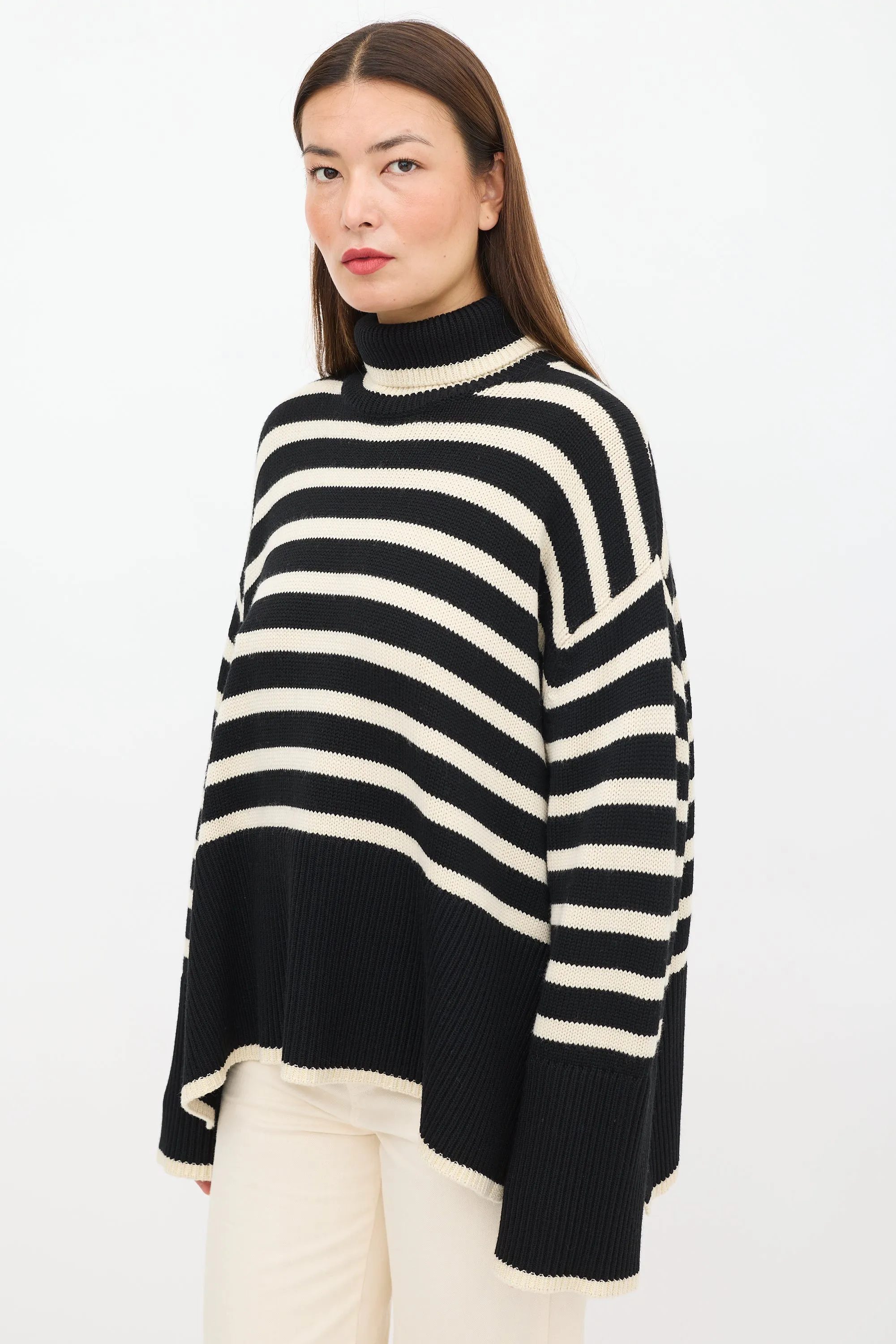 Black & Cream Wool Striped Turtleneck