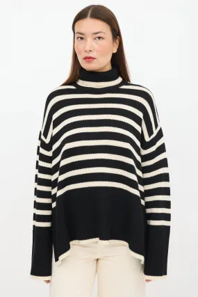 Black & Cream Wool Striped Turtleneck