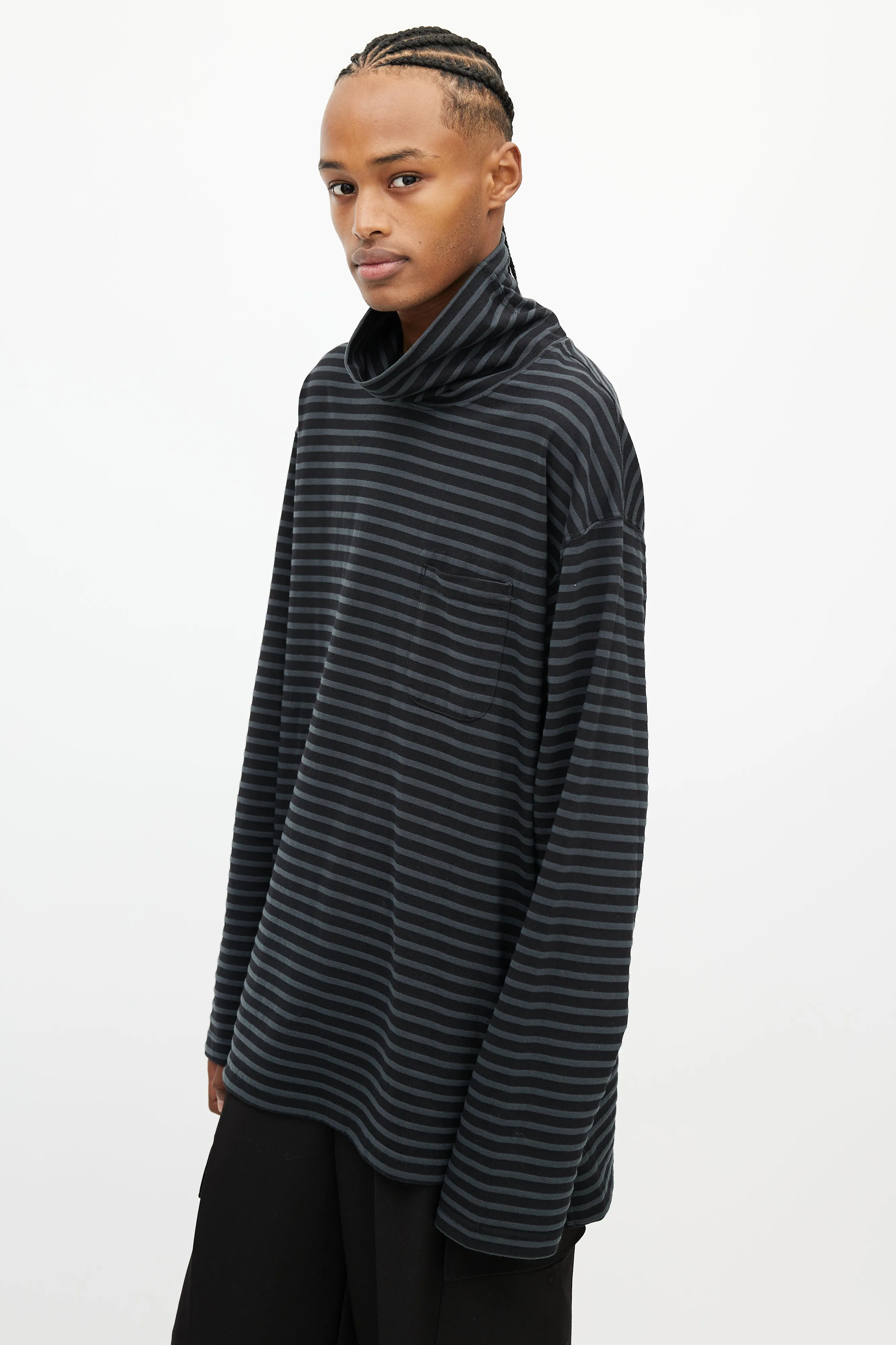 Black & Grey Stripes Turtleneck Top