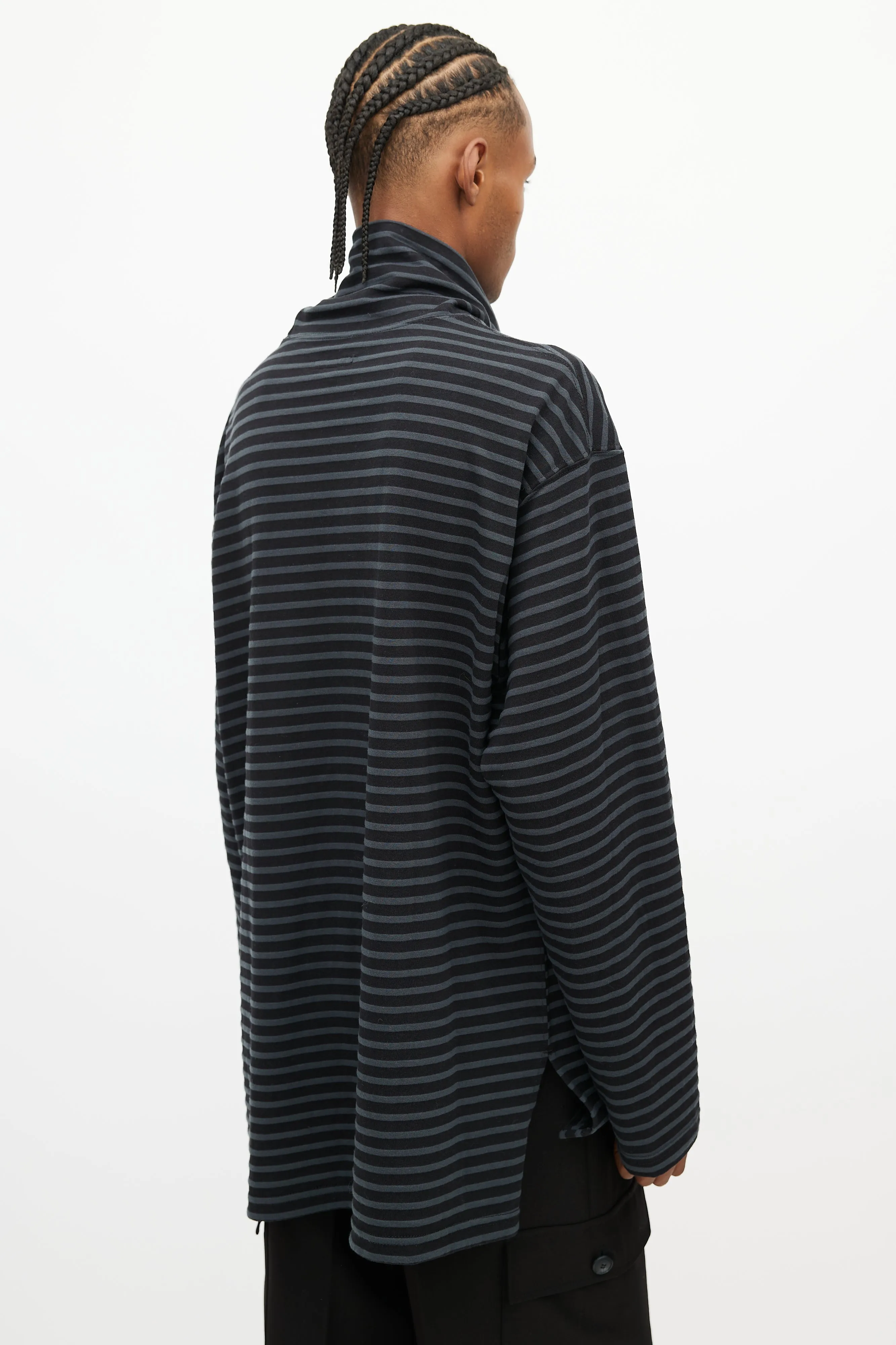 Black & Grey Stripes Turtleneck Top