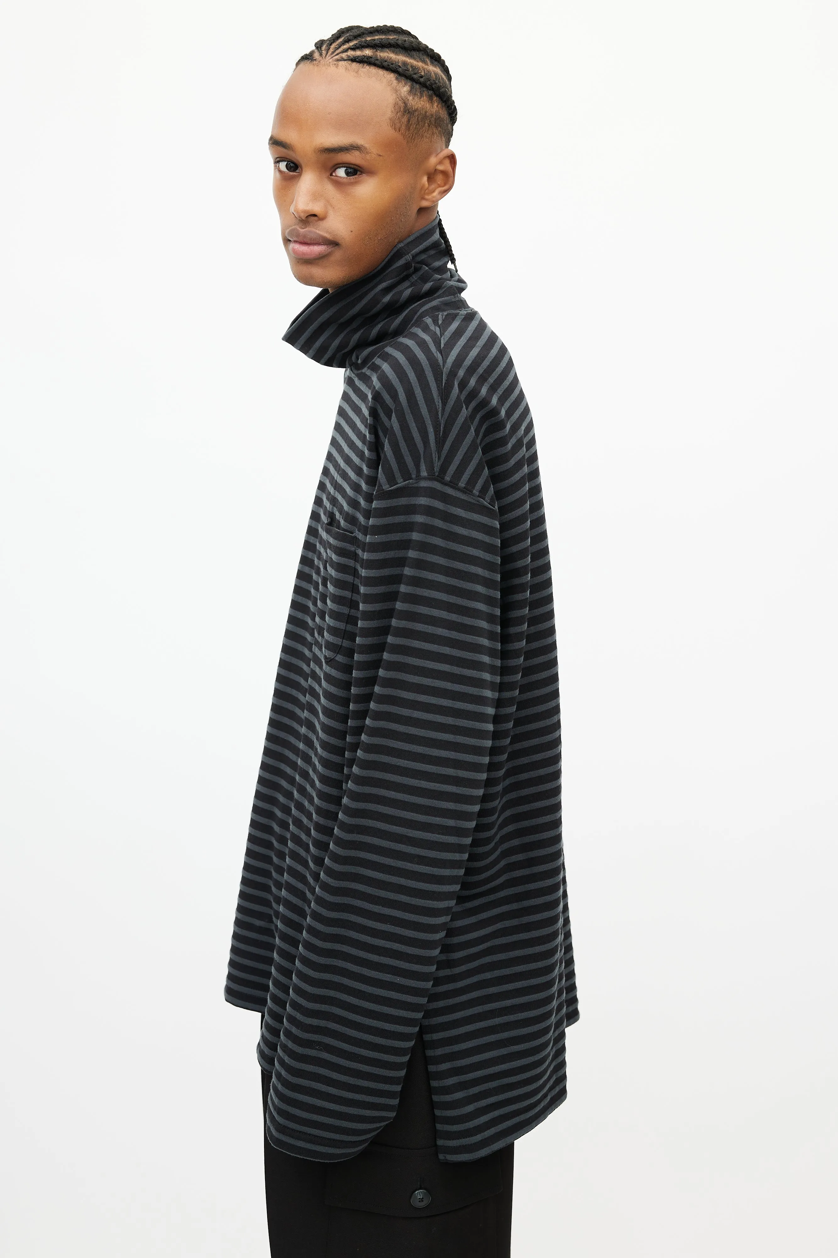 Black & Grey Stripes Turtleneck Top