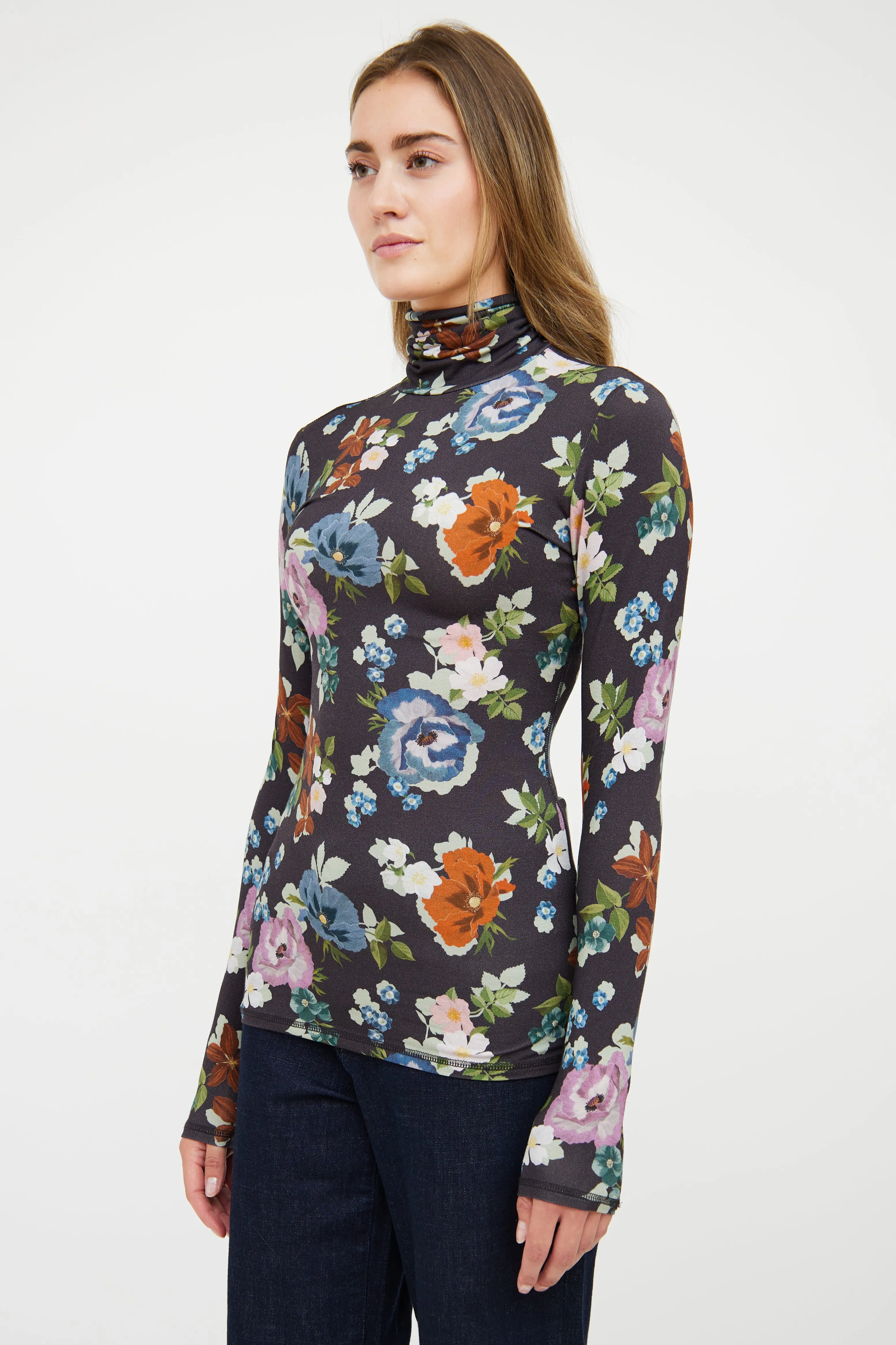 Black & Multi Floral Turtleneck