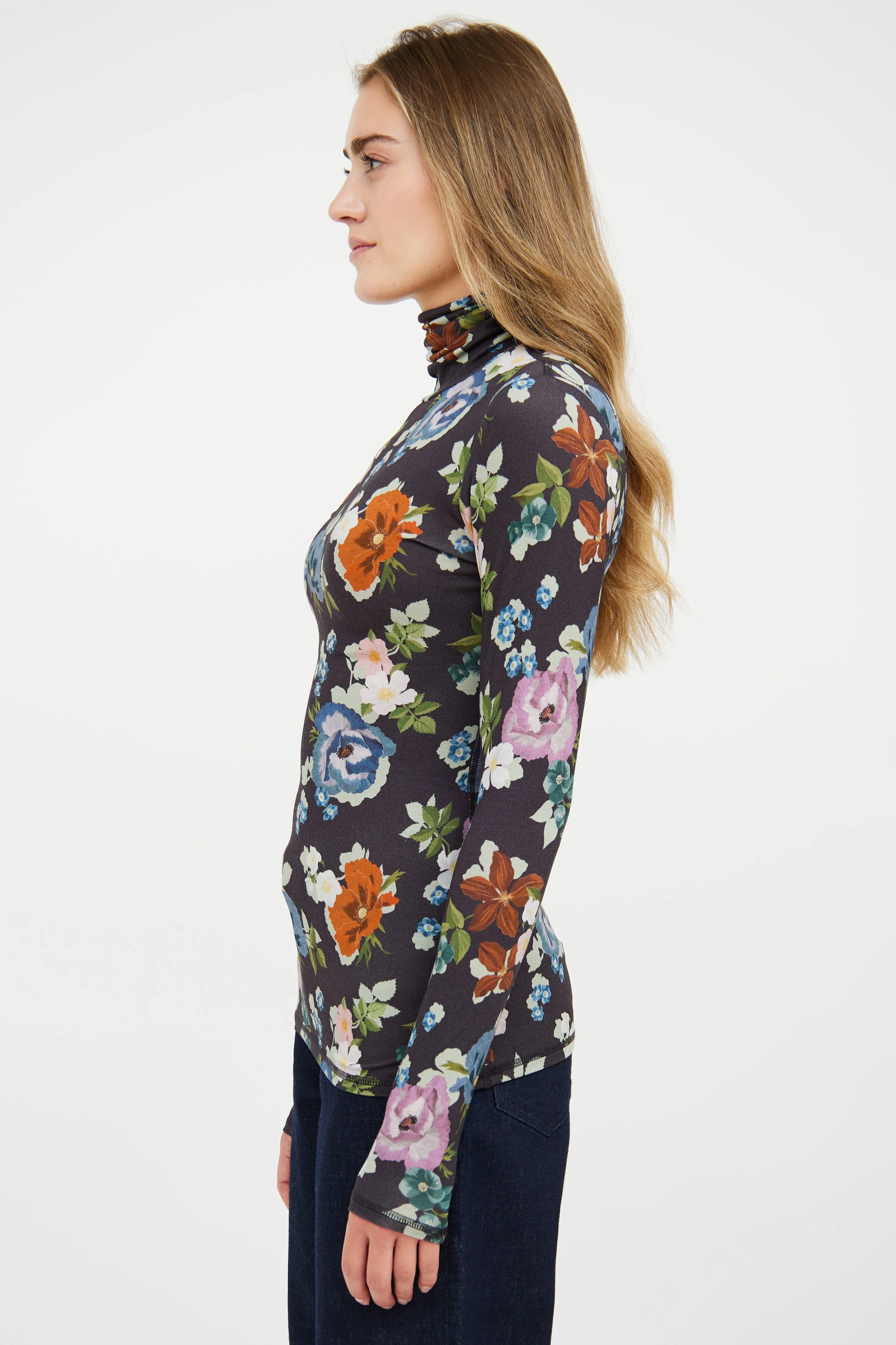 Black & Multi Floral Turtleneck