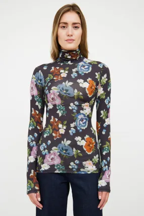 Black & Multi Floral Turtleneck