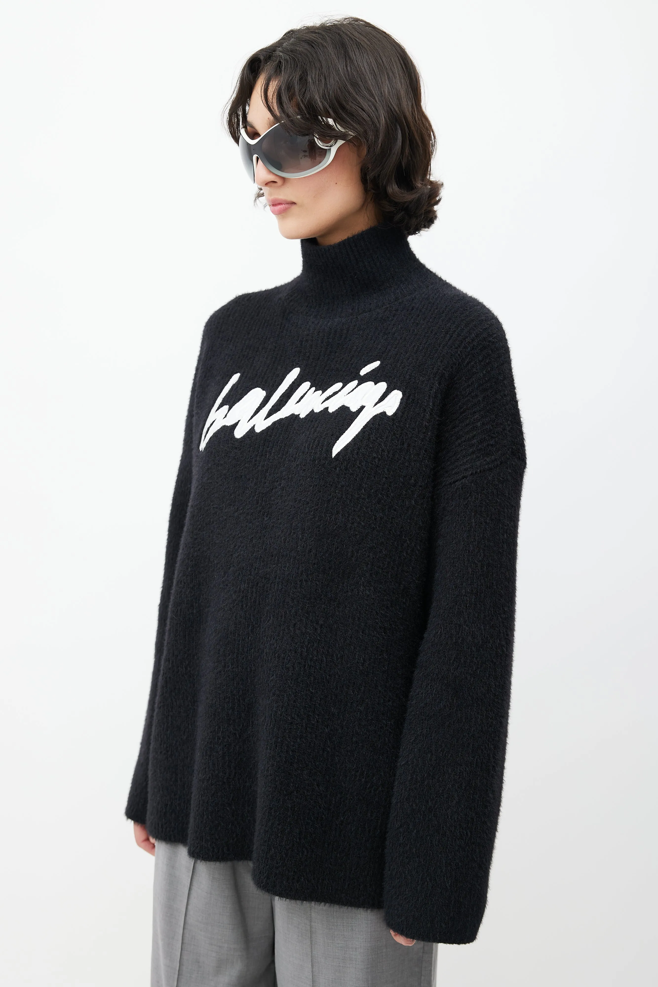 Black & White Scribble Logo Knit Sweater