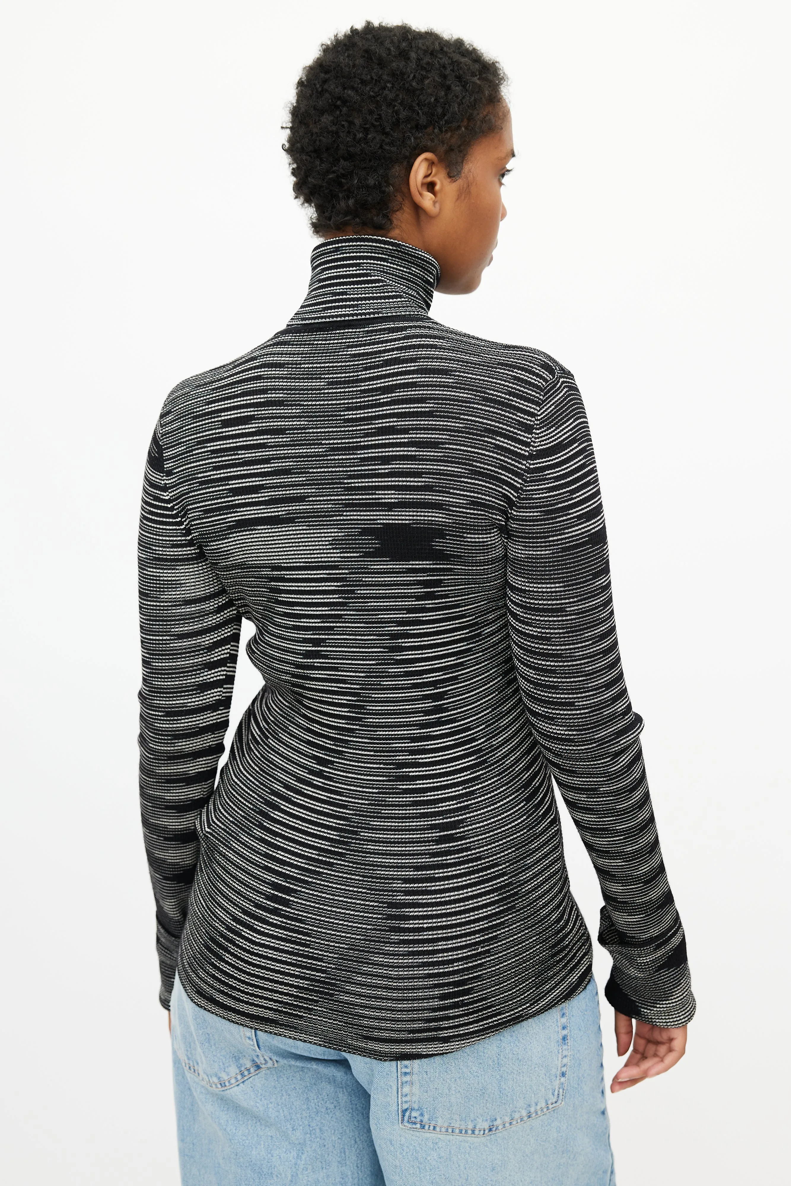 Black & White Stripe Turtleneck Top