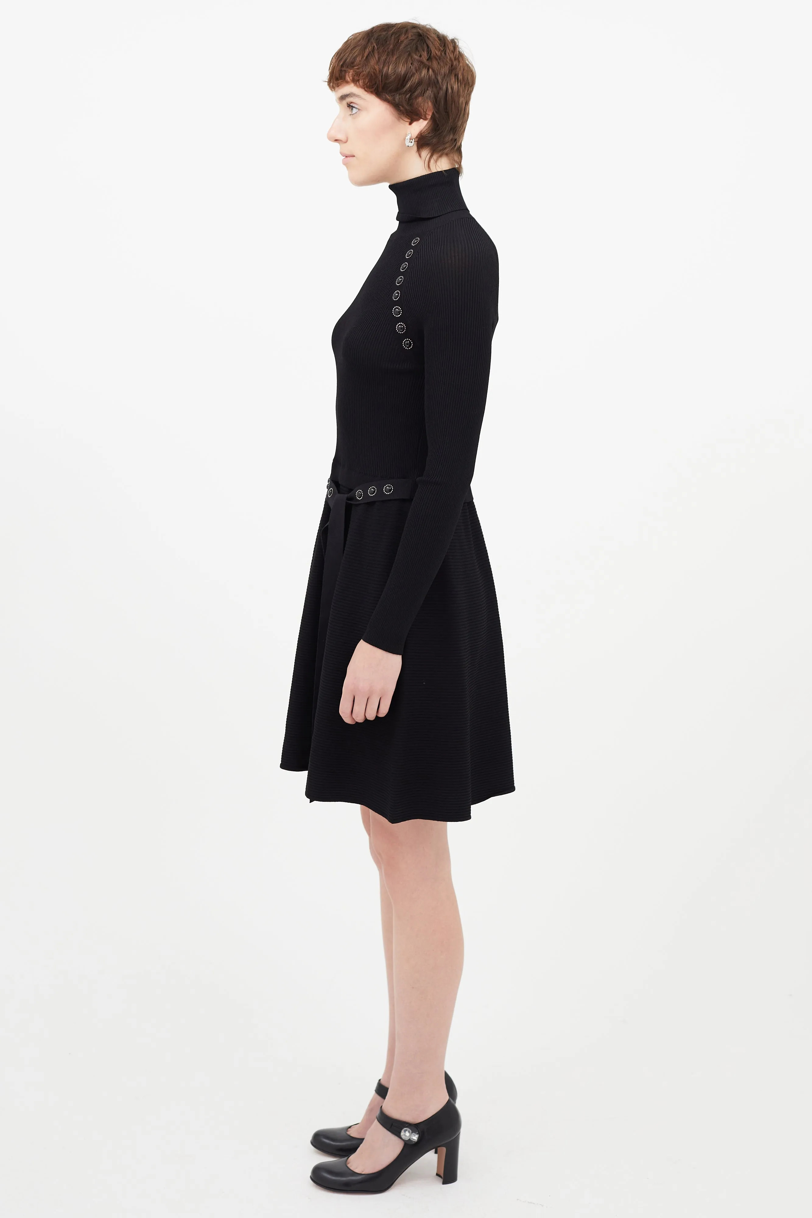 Black Belted Jewel Turtleneck Dress