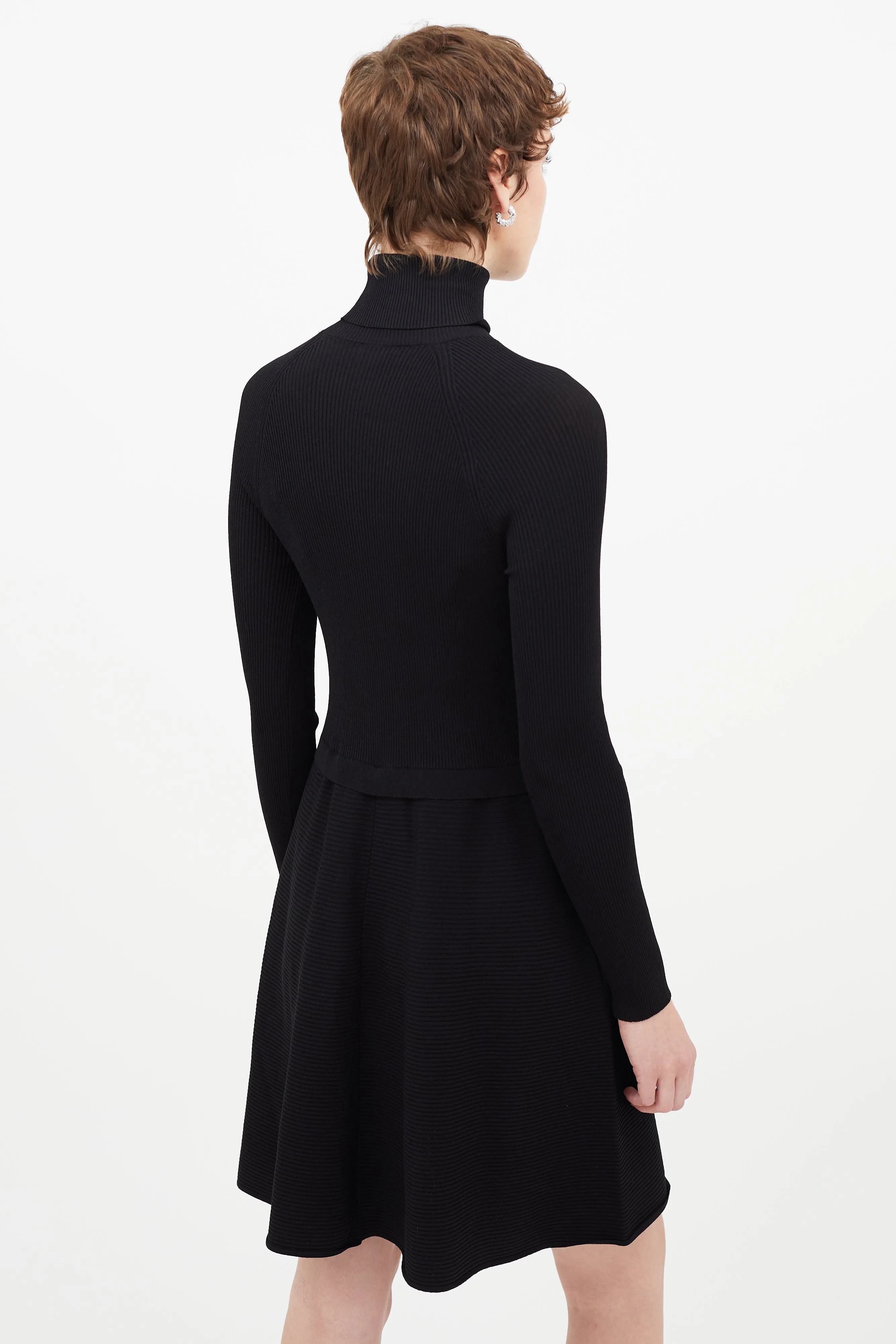 Black Belted Jewel Turtleneck Dress