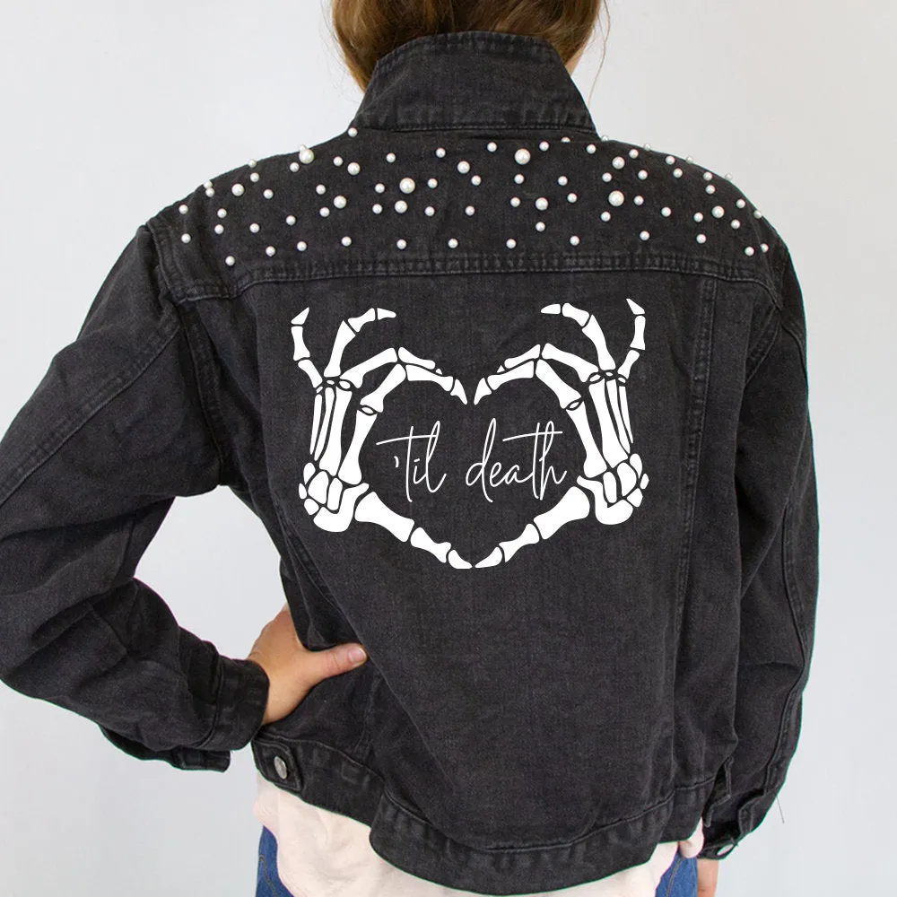 (Black Pearl) Skeletal Ring Finger Jean Jacket