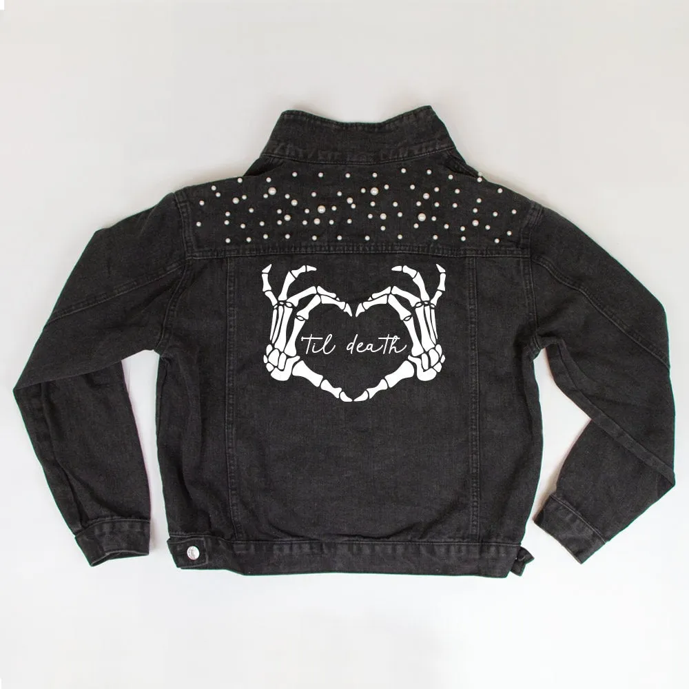 (Black Pearl) Skeletal Ring Finger Jean Jacket