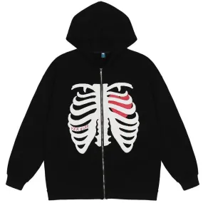 Black Skeleton Heart Hoodie