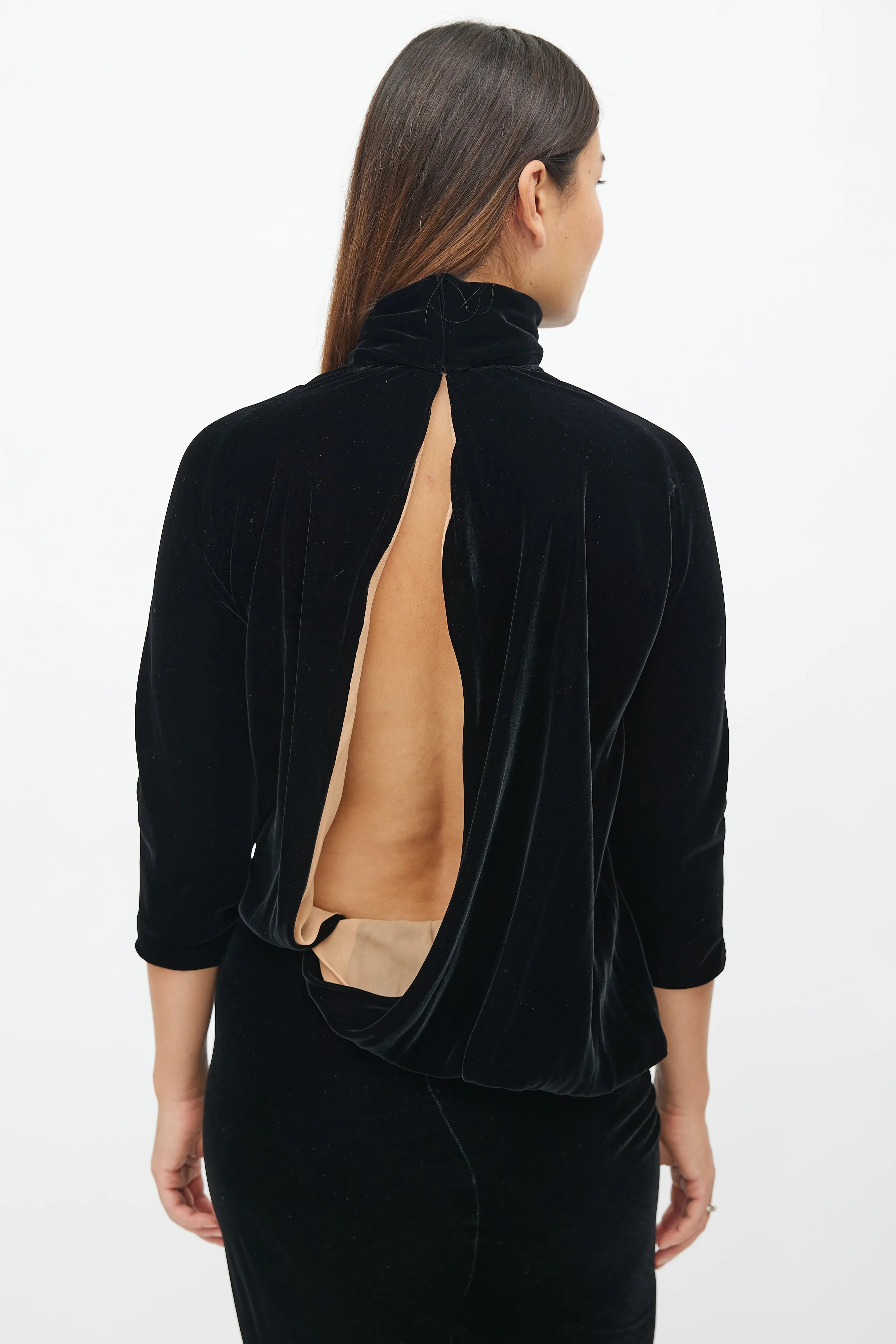 Black Velvet Drape Backless Dress