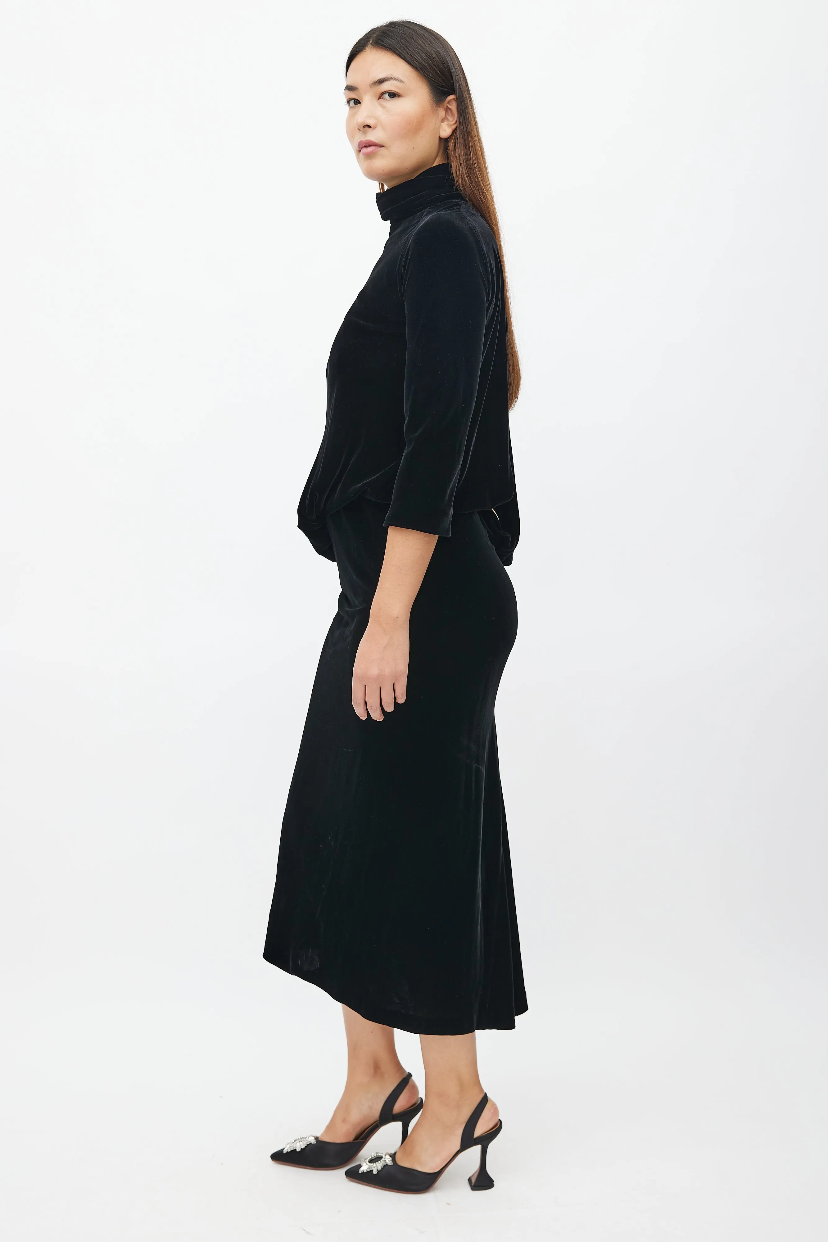 Black Velvet Drape Backless Dress