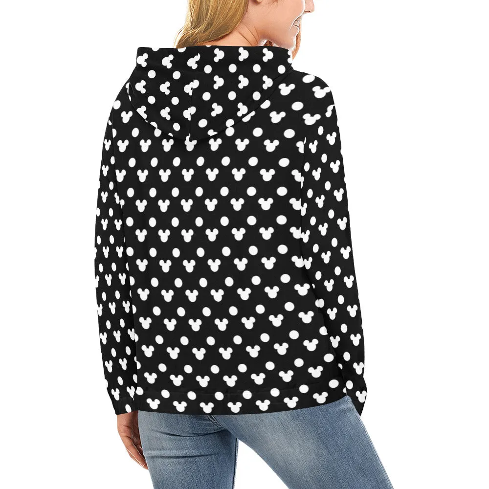 Black With White Mickey Polka Dots Hoodie for Women