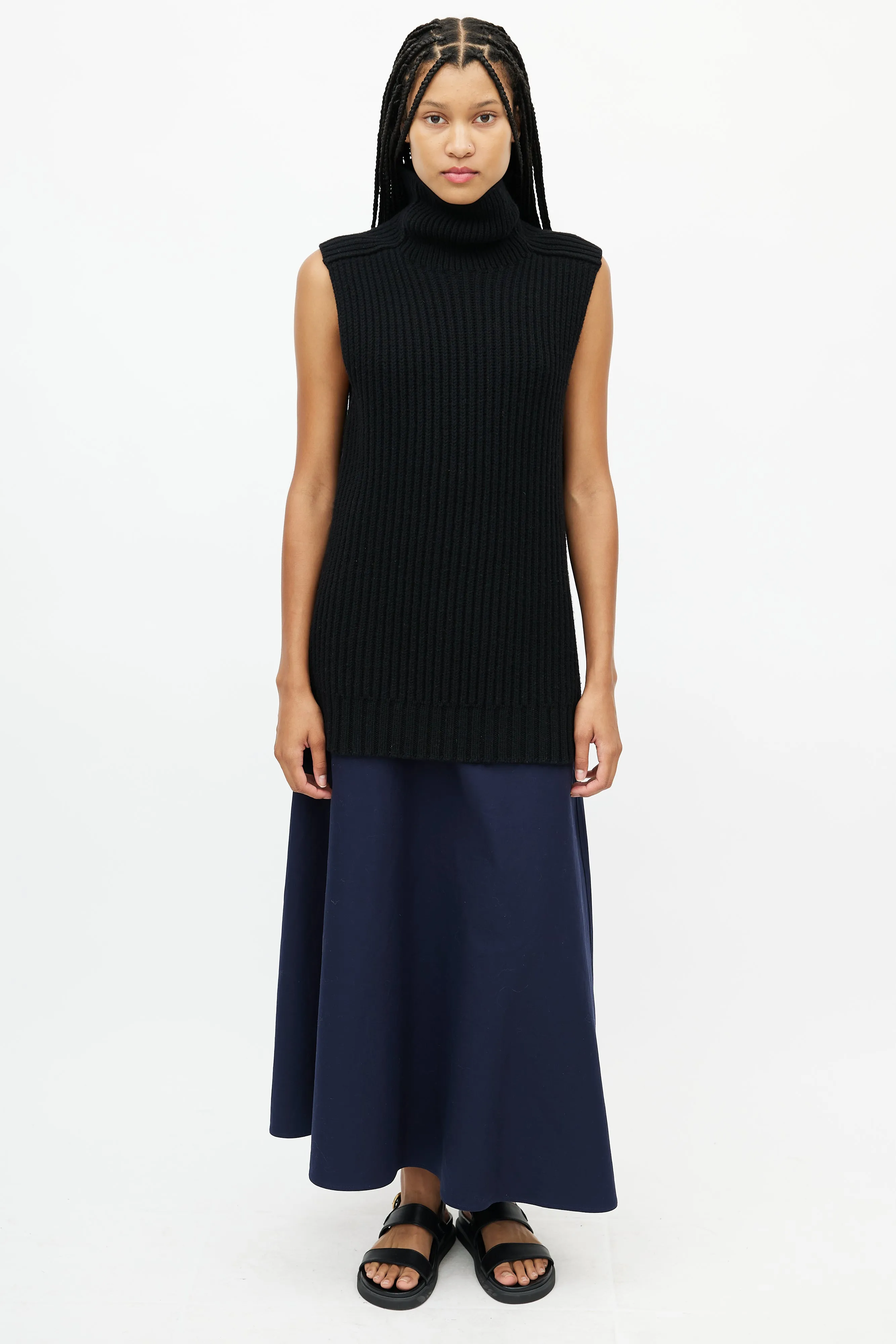 Black Wool Turtleneck Sleeveless Top