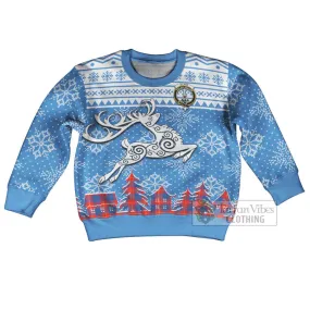 Blane Clan Christmas Kid Ugly Sweater with Tartan and Celtic Reindeer Style