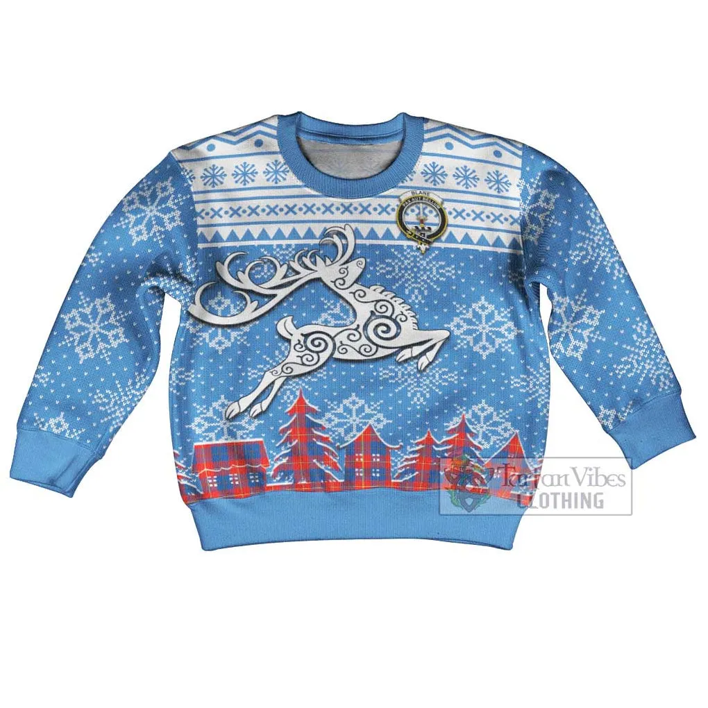 Blane Clan Christmas Kid Ugly Sweater with Tartan and Celtic Reindeer Style