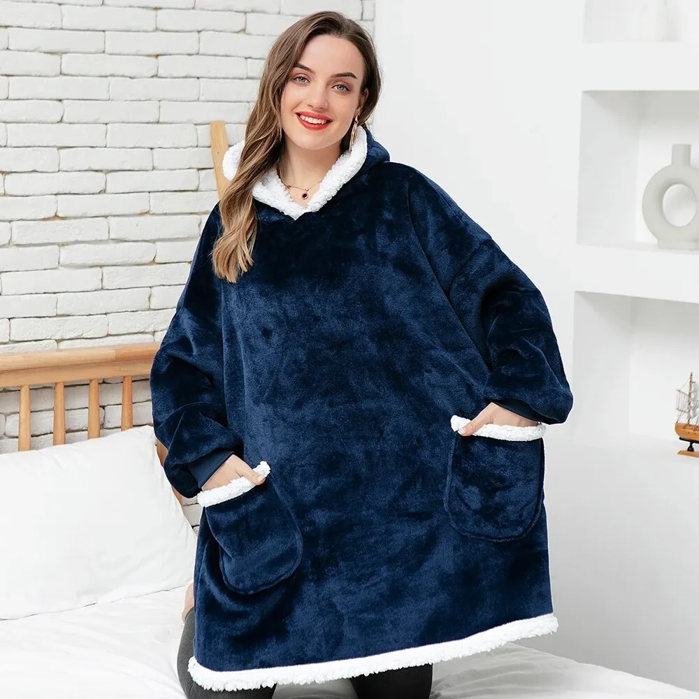 Blanket with Sleeves Women Oversized Hoodie Fleece Warm Hoodies Sweatshirts Giant TV Blanket Women Hoody Robe