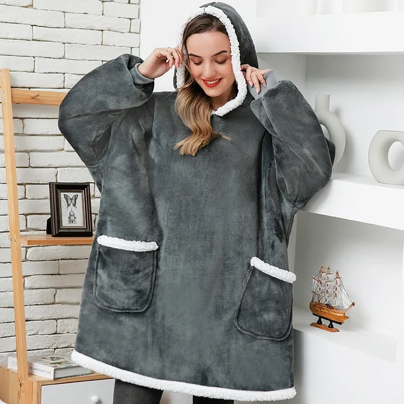 Blanket with Sleeves Women Oversized Hoodie Fleece Warm Hoodies Sweatshirts Giant TV Blanket Women Hoody Robe