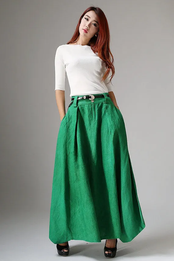 Boho casual swing long skirt for women in Green 1038#