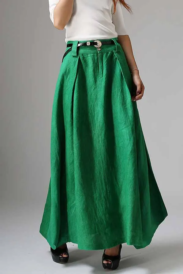 Boho casual swing long skirt for women in Green 1038#