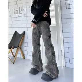 Bonnyshow Gothic Vintage Women's Flared Jeans Black Stacked Y2k Streetwear Denim Pants Grunge Korean Fashion Trousers 90s Aesthetic