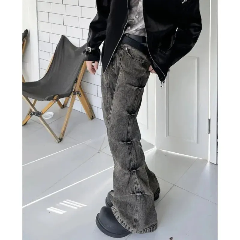 Bonnyshow Gothic Vintage Women's Flared Jeans Black Stacked Y2k Streetwear Denim Pants Grunge Korean Fashion Trousers 90s Aesthetic