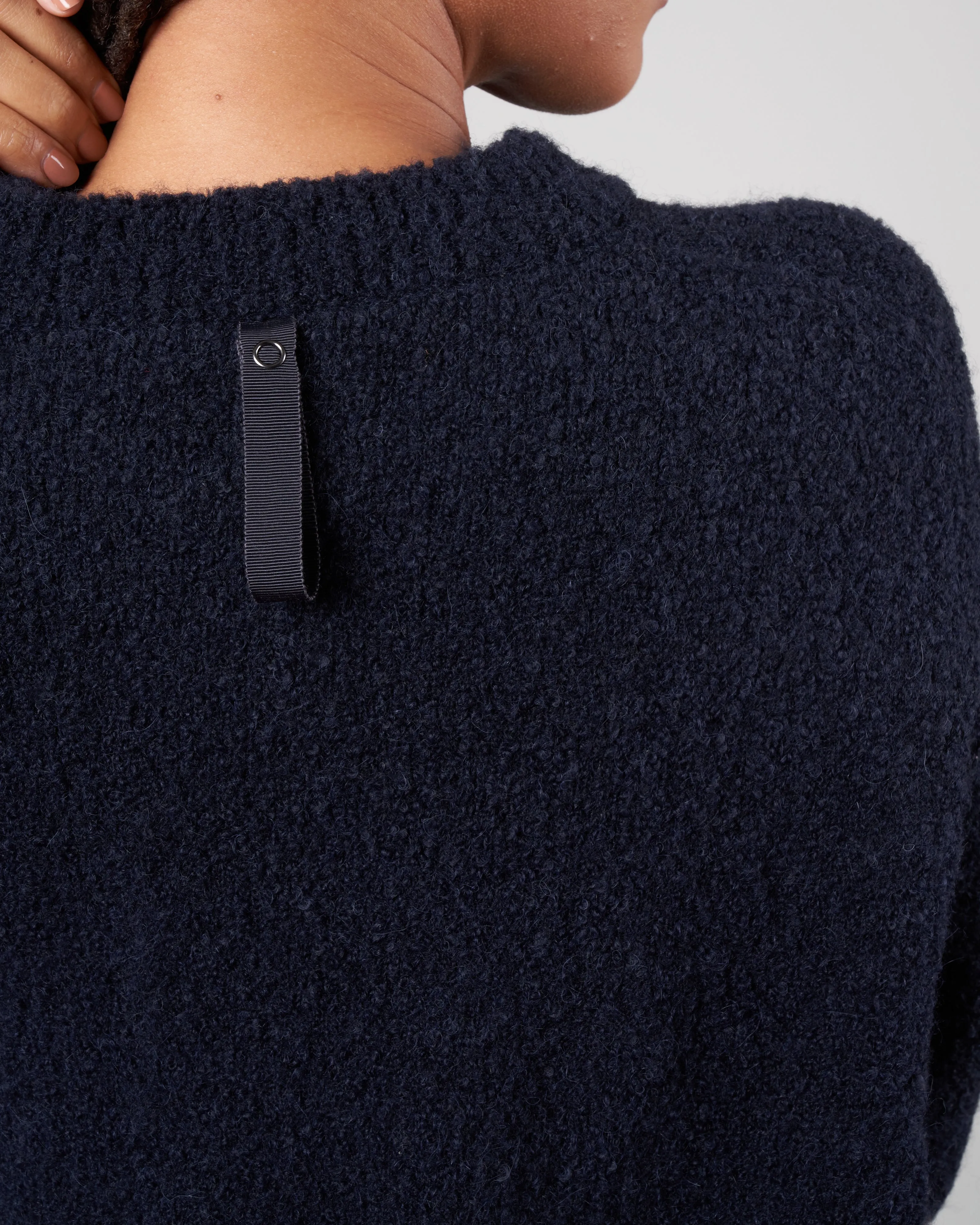 boucle alpaca sweater slit cuff easy pullover - dark navy