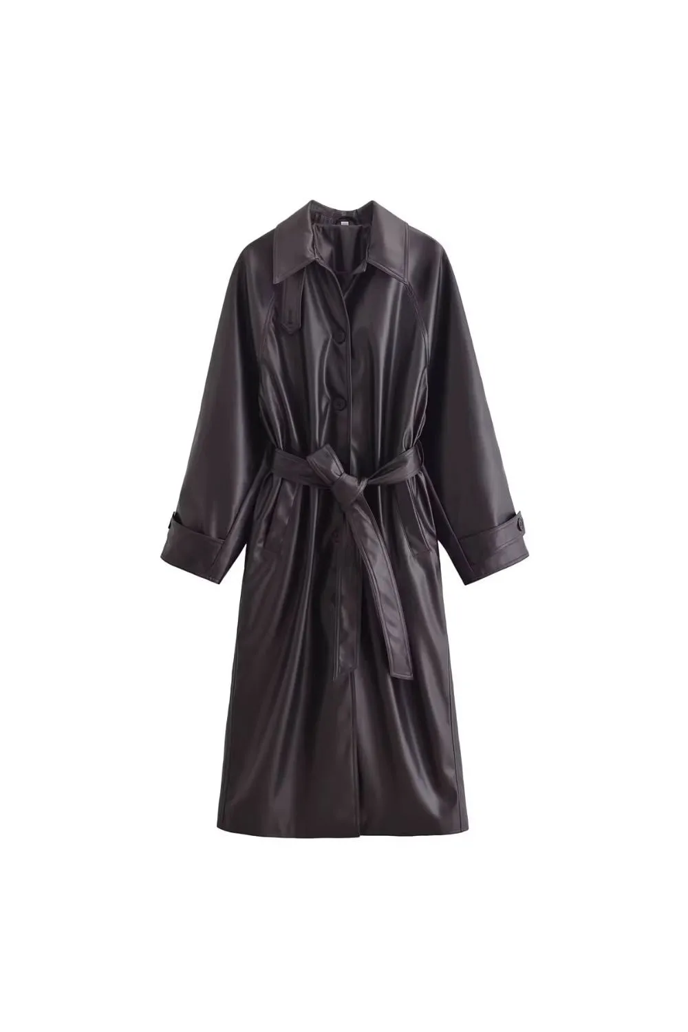 'Brittany' Faux Leather Classic Trench Coat