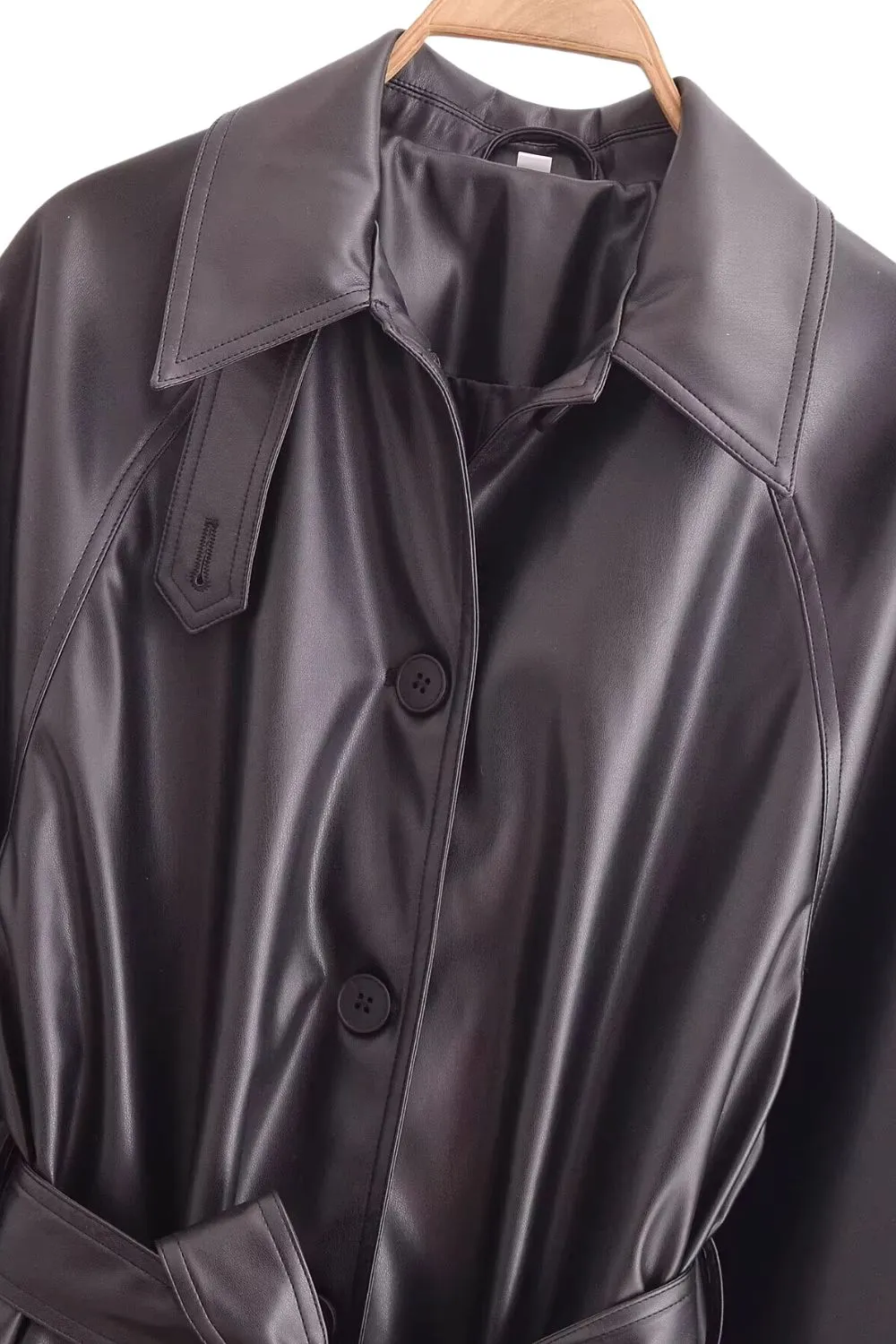 'Brittany' Faux Leather Classic Trench Coat