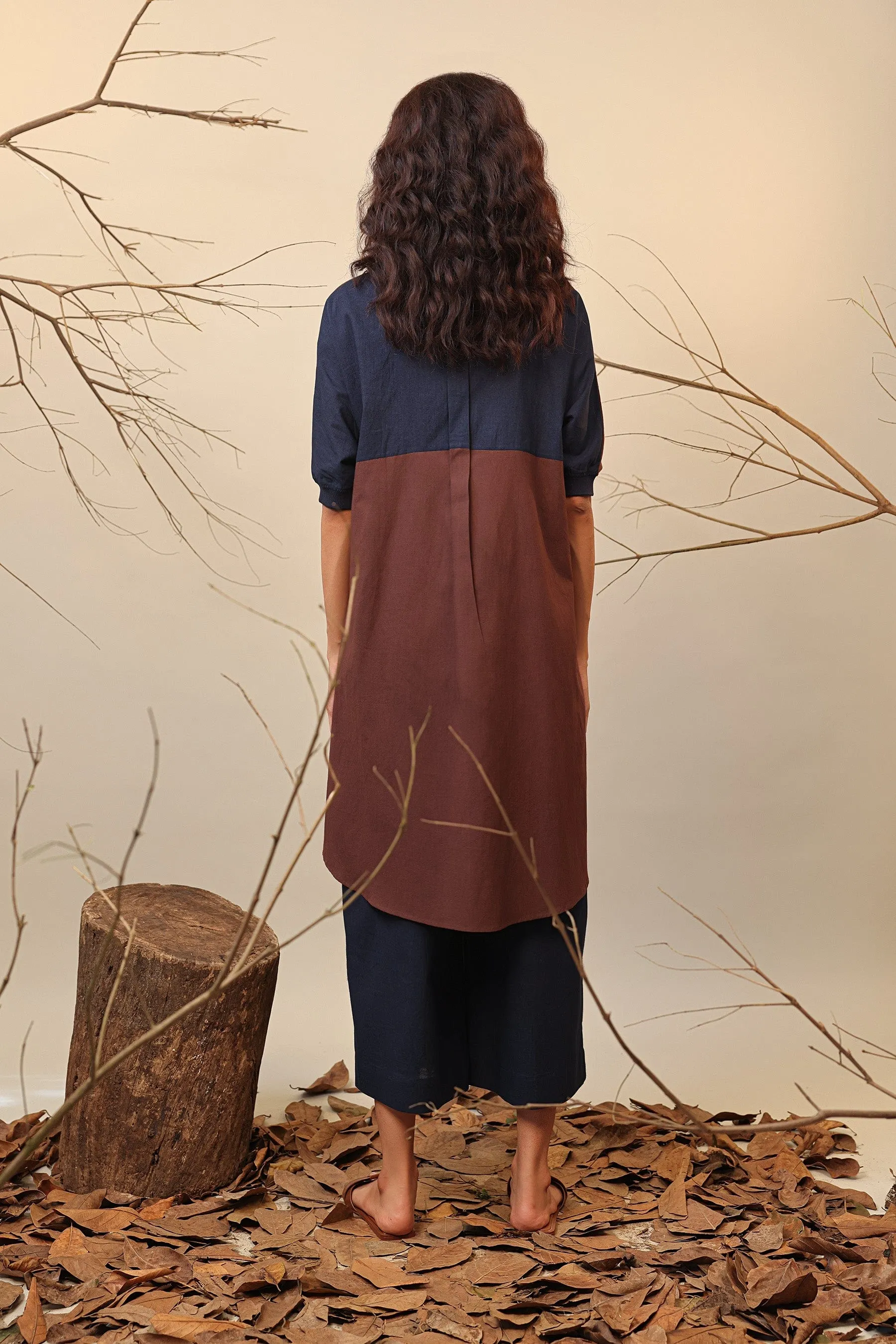 Brown & Blue Shirt Tunic Set (2 PCS)