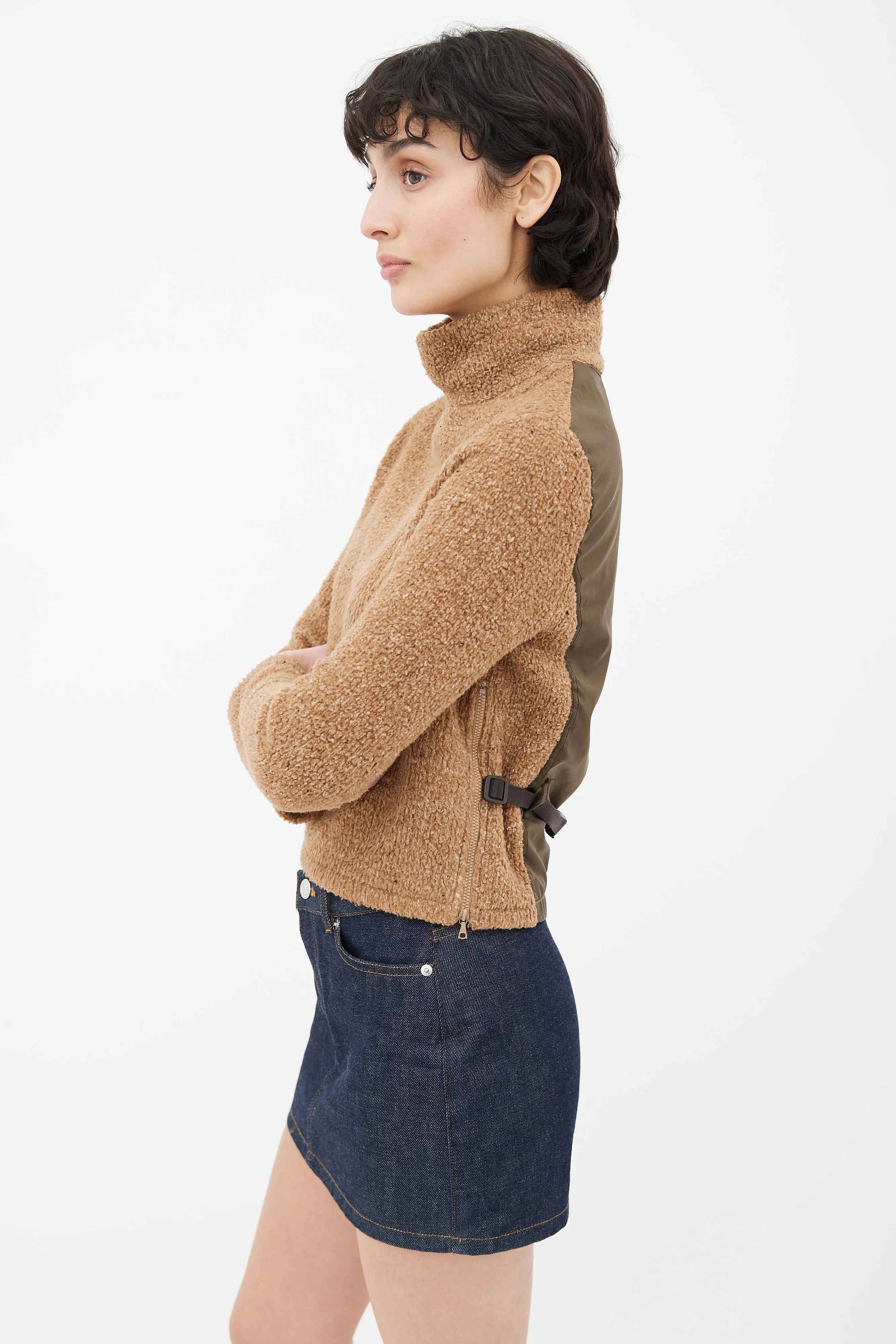 Brown & Green Panelled Buckle Turtleneck