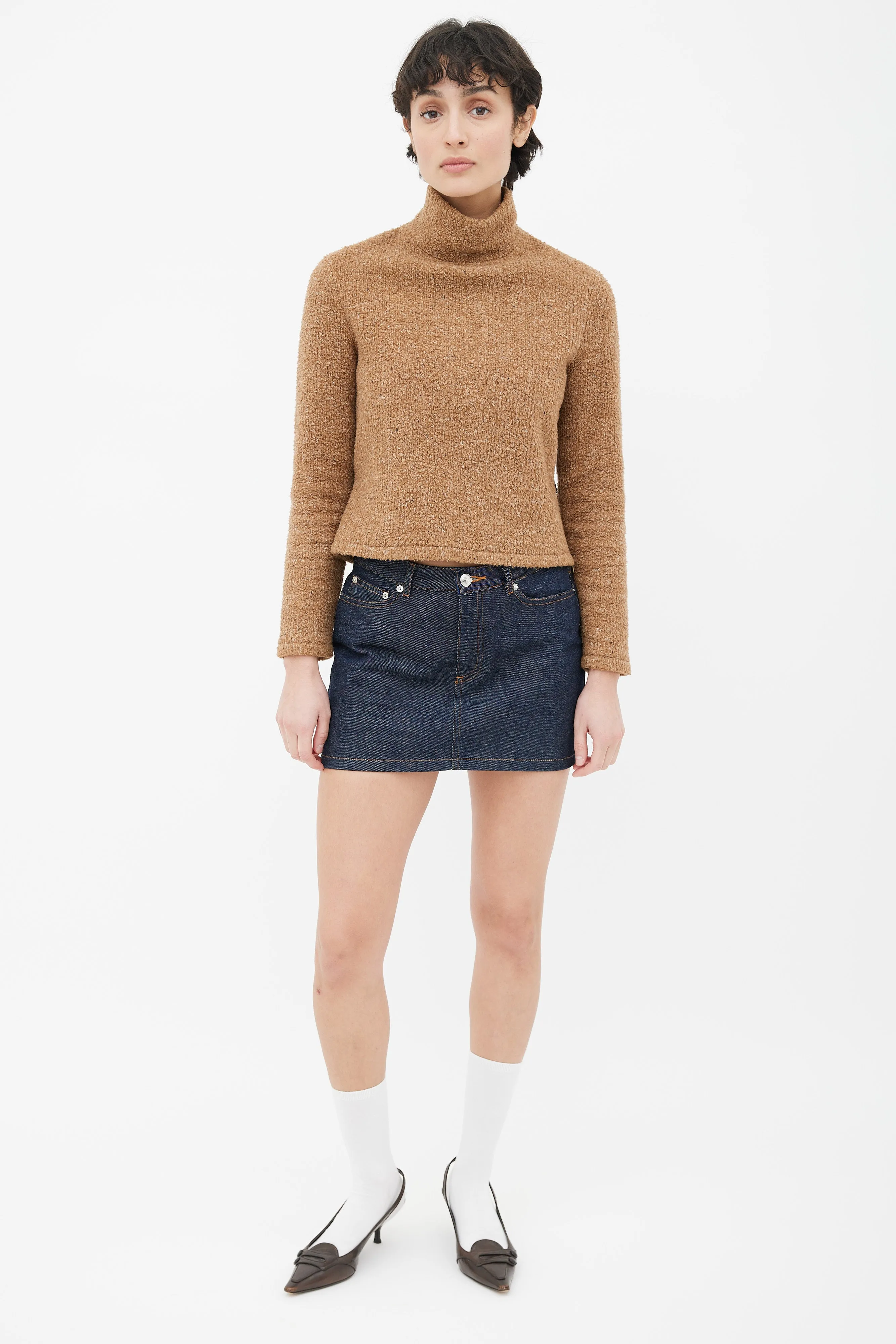 Brown & Green Panelled Buckle Turtleneck