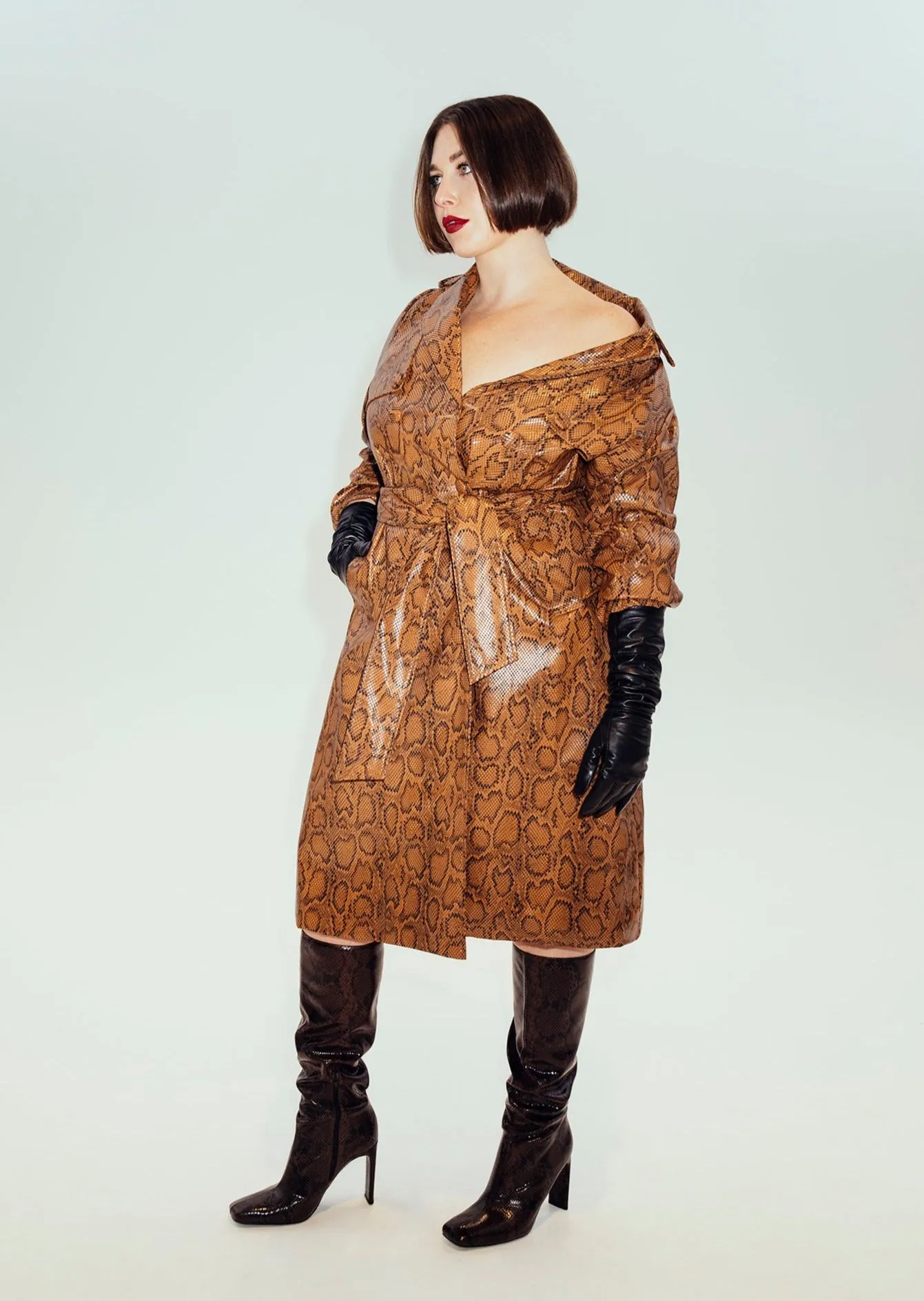 Brown Snakeskin Trench Coat