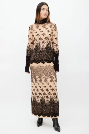 Brown Velvet & Beige Mesh Dress