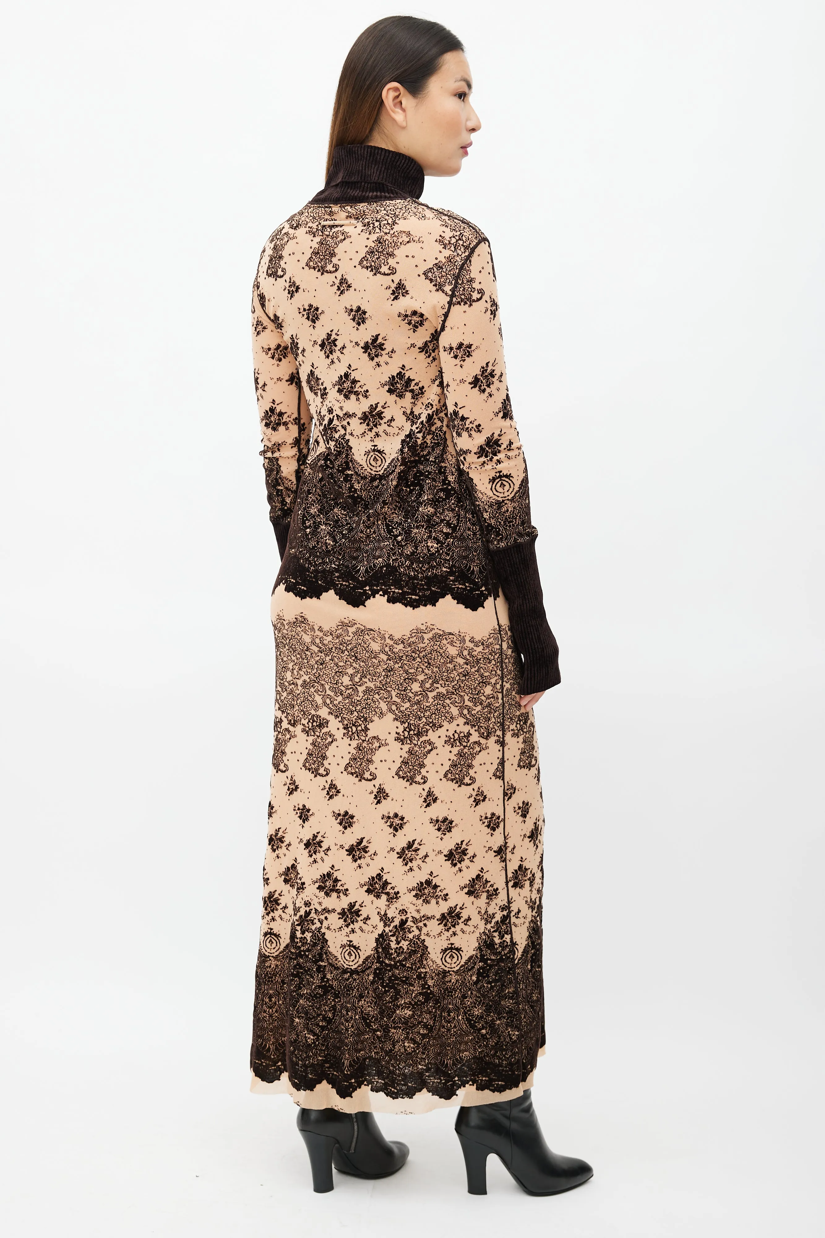 Brown Velvet & Beige Mesh Dress