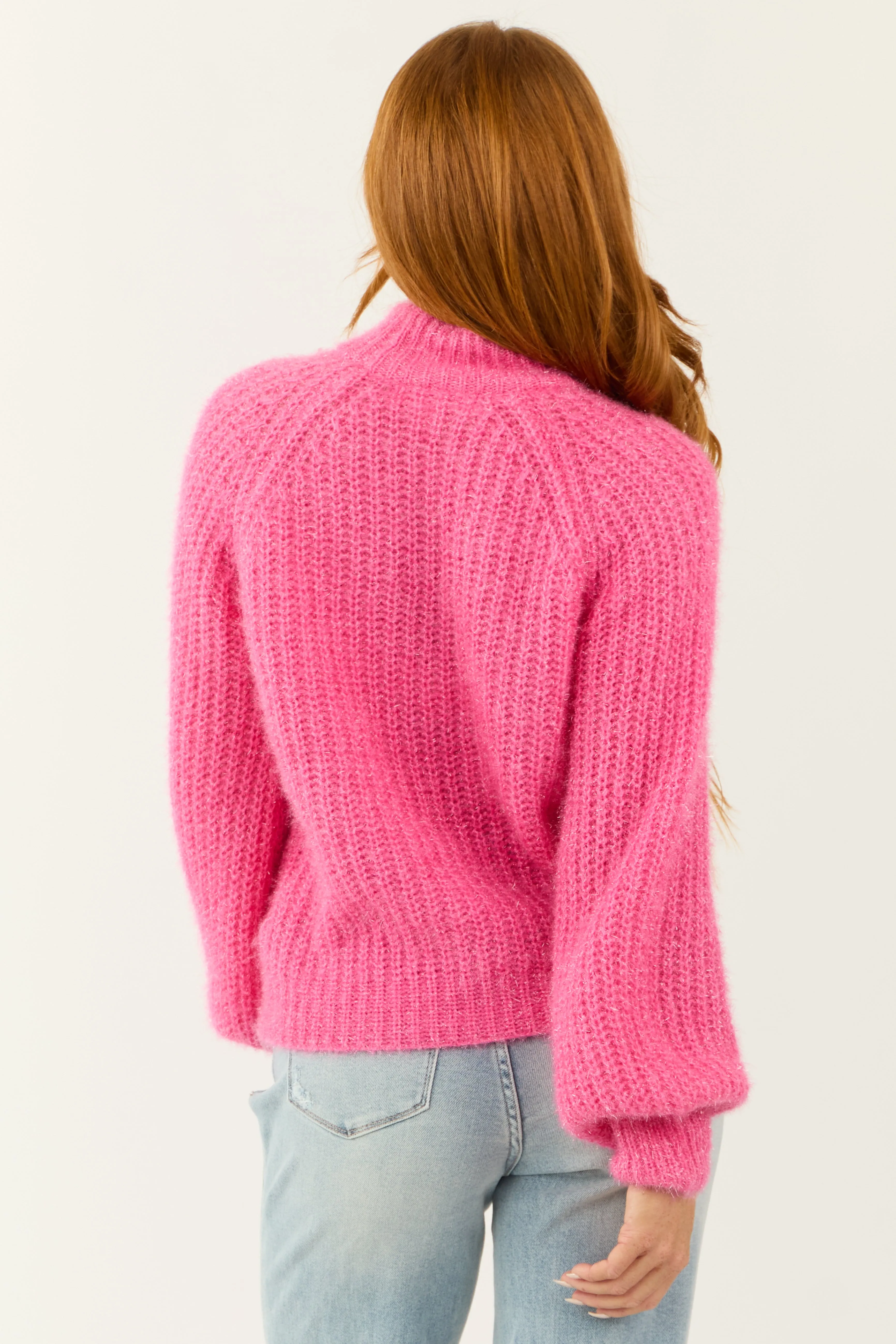 Bubblegum Tinsel Yarn Mock Neck Sweater