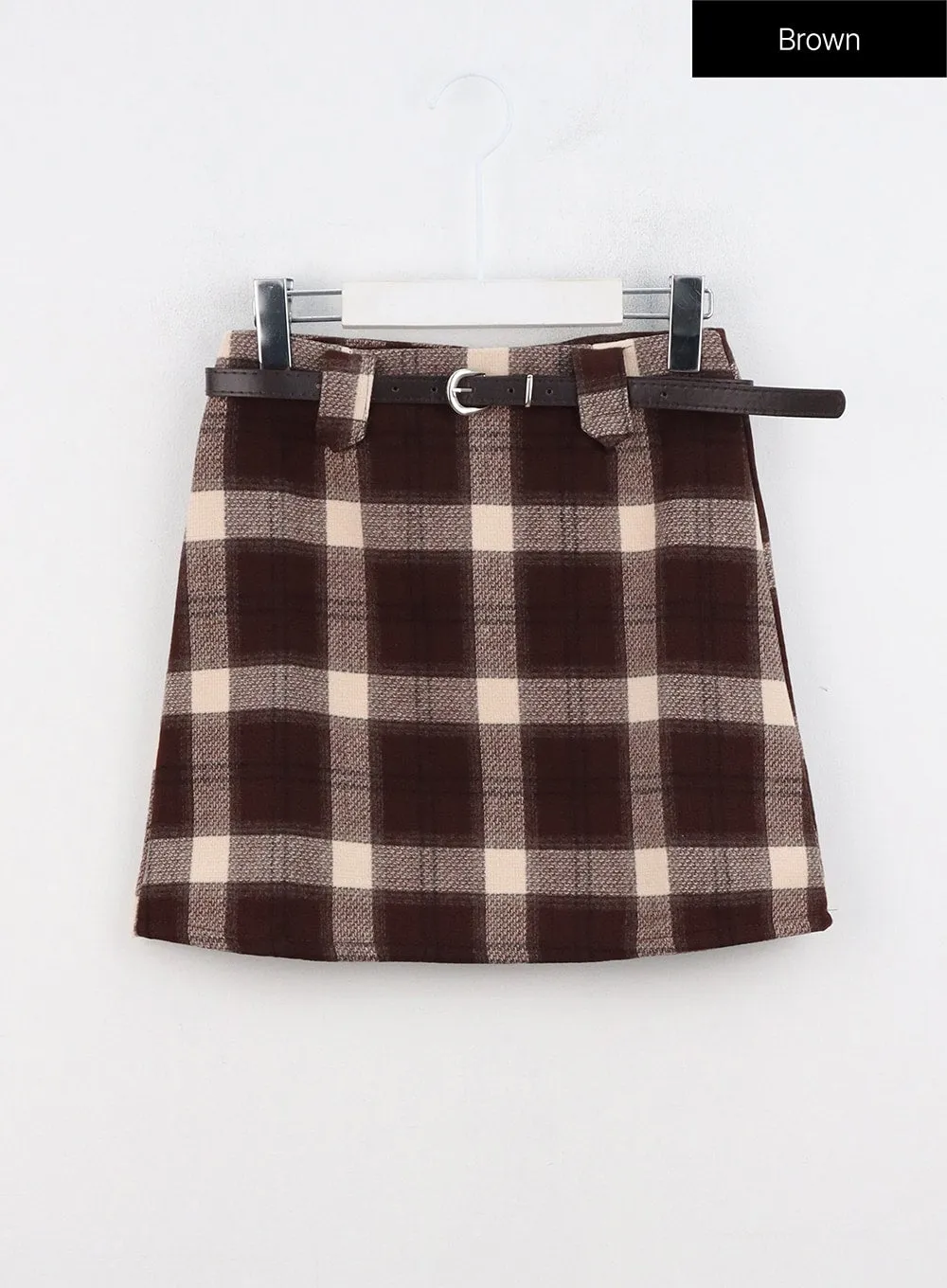 Buckle Plaid Mini Skirt IN322