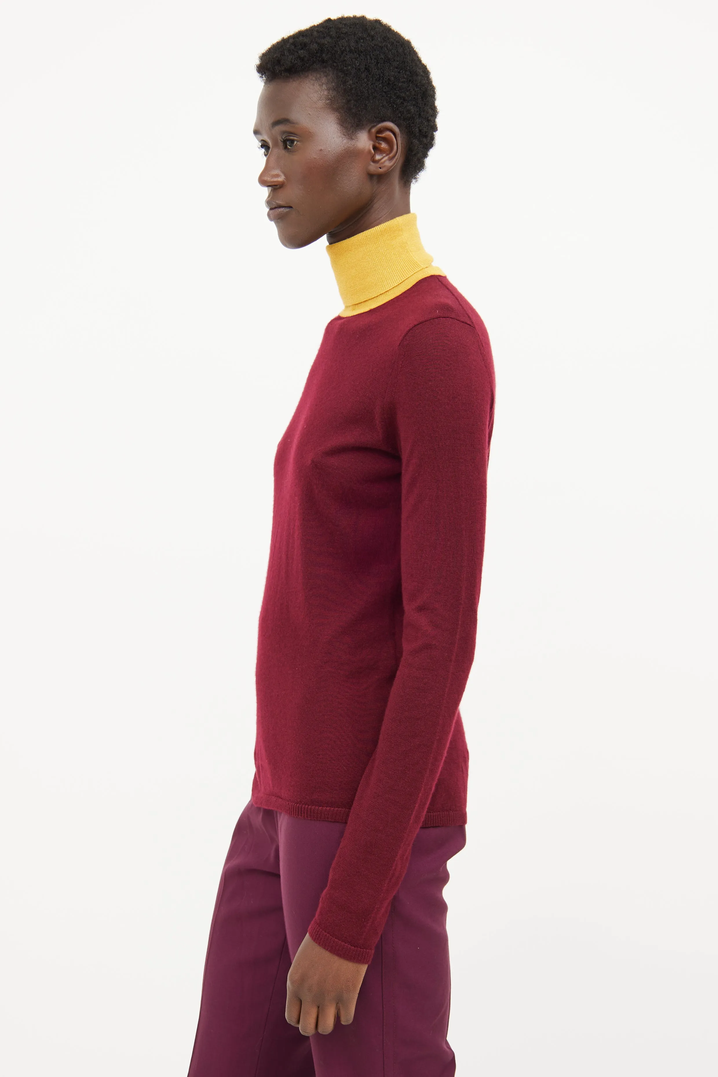 Burgundy & Yellow High Neck Top