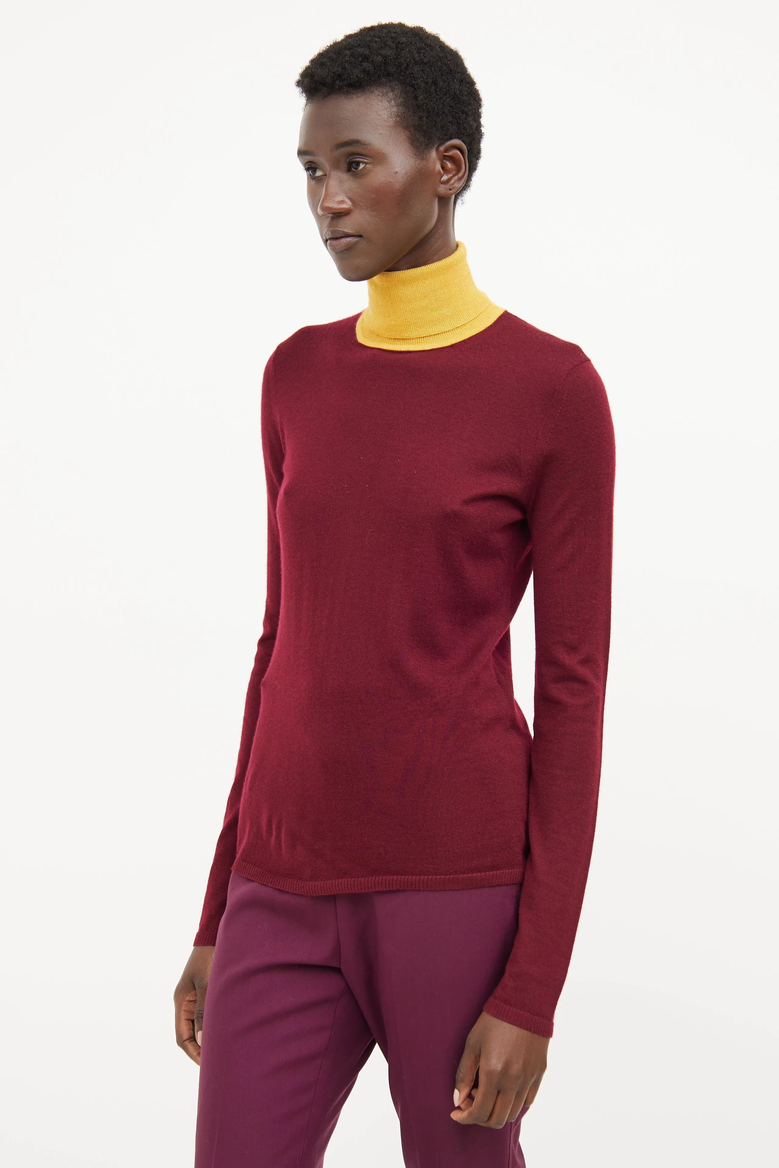 Burgundy & Yellow High Neck Top