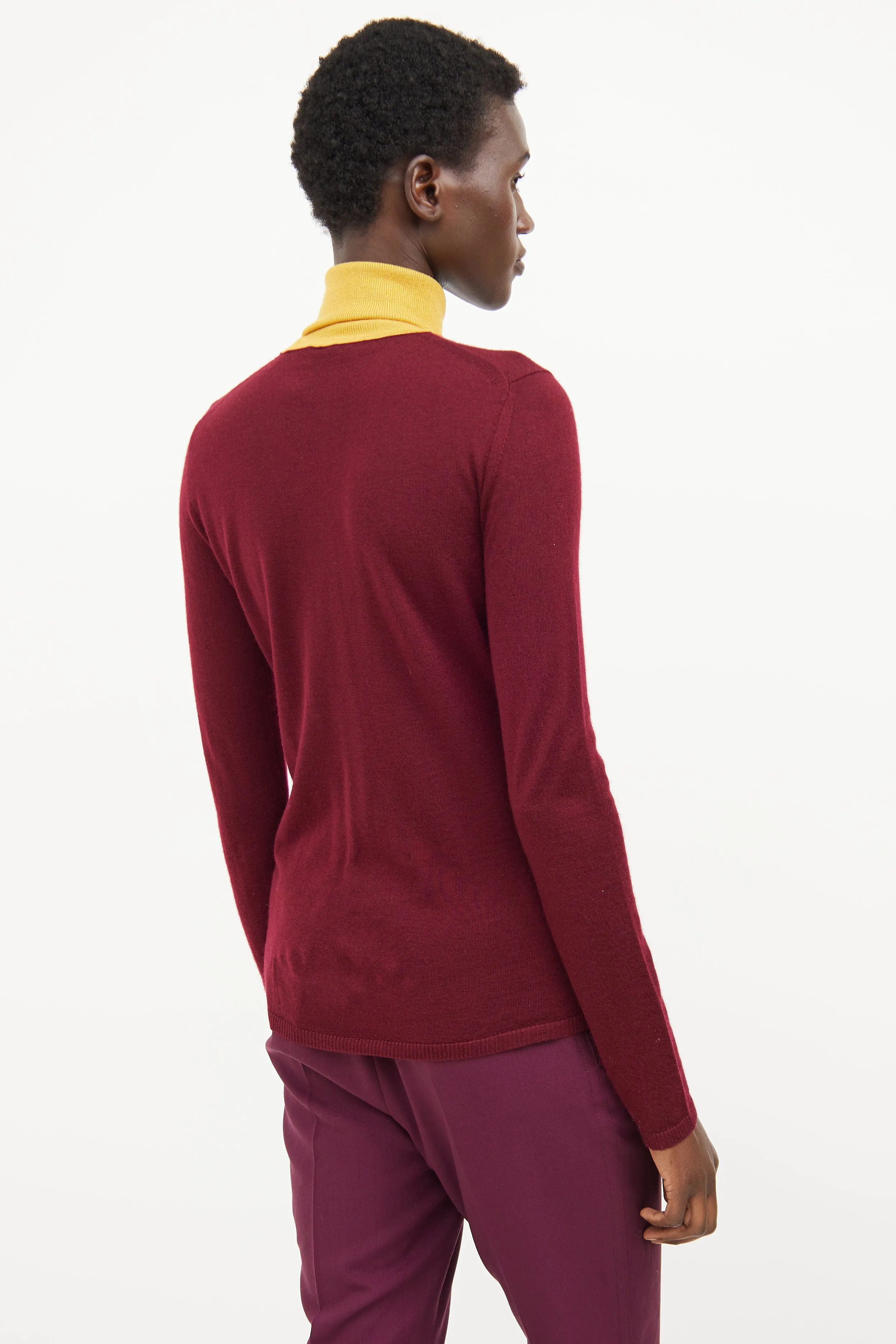 Burgundy & Yellow High Neck Top