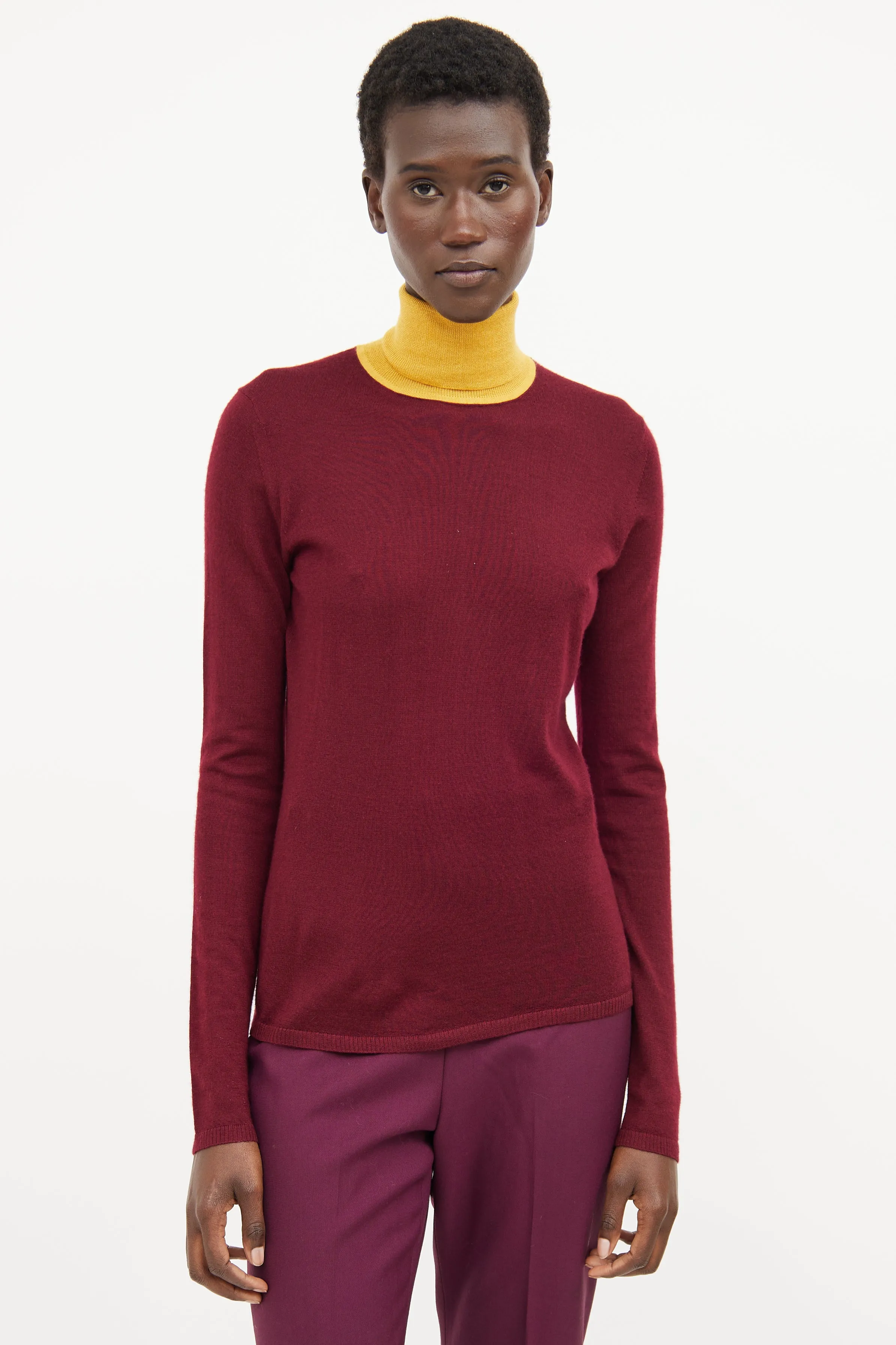 Burgundy & Yellow High Neck Top