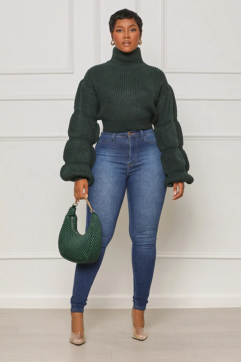 Burst Your Bubble Cropped Sweater (Forest Green)- FINAL SALE