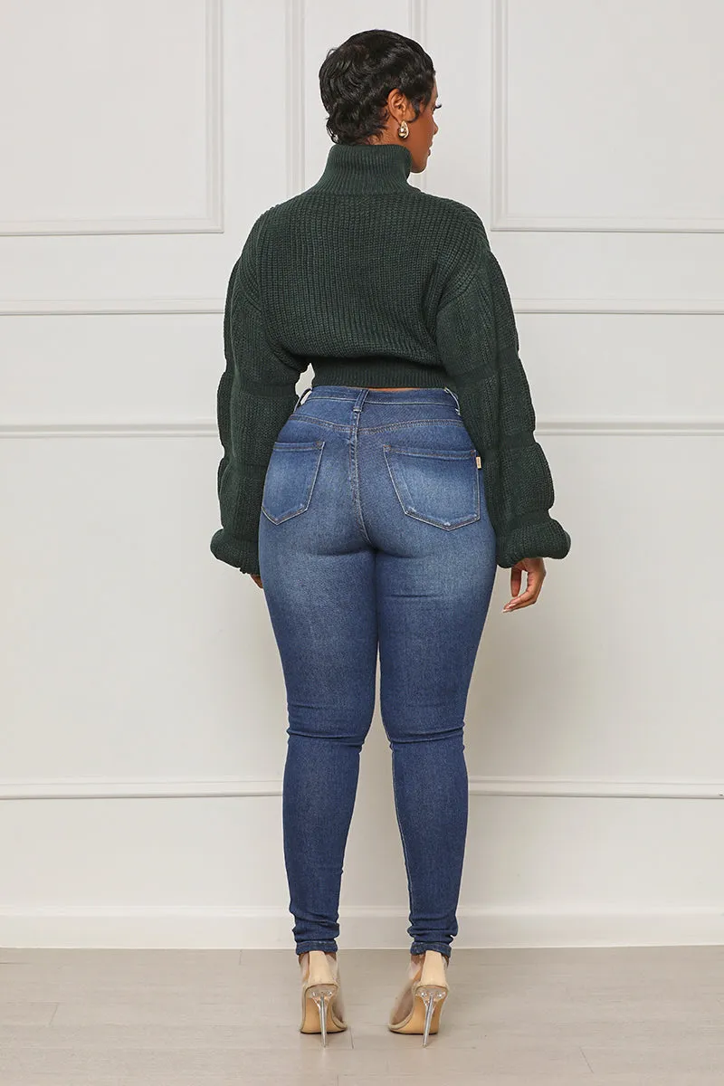 Burst Your Bubble Cropped Sweater (Forest Green)- FINAL SALE