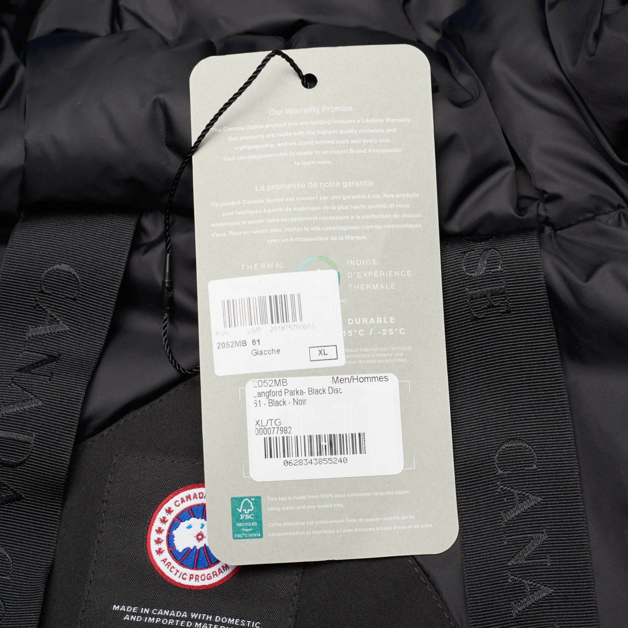 CANADA GOOSE Langford Parka Black Label 2052MB 61 Black Down Jacket Coat XL