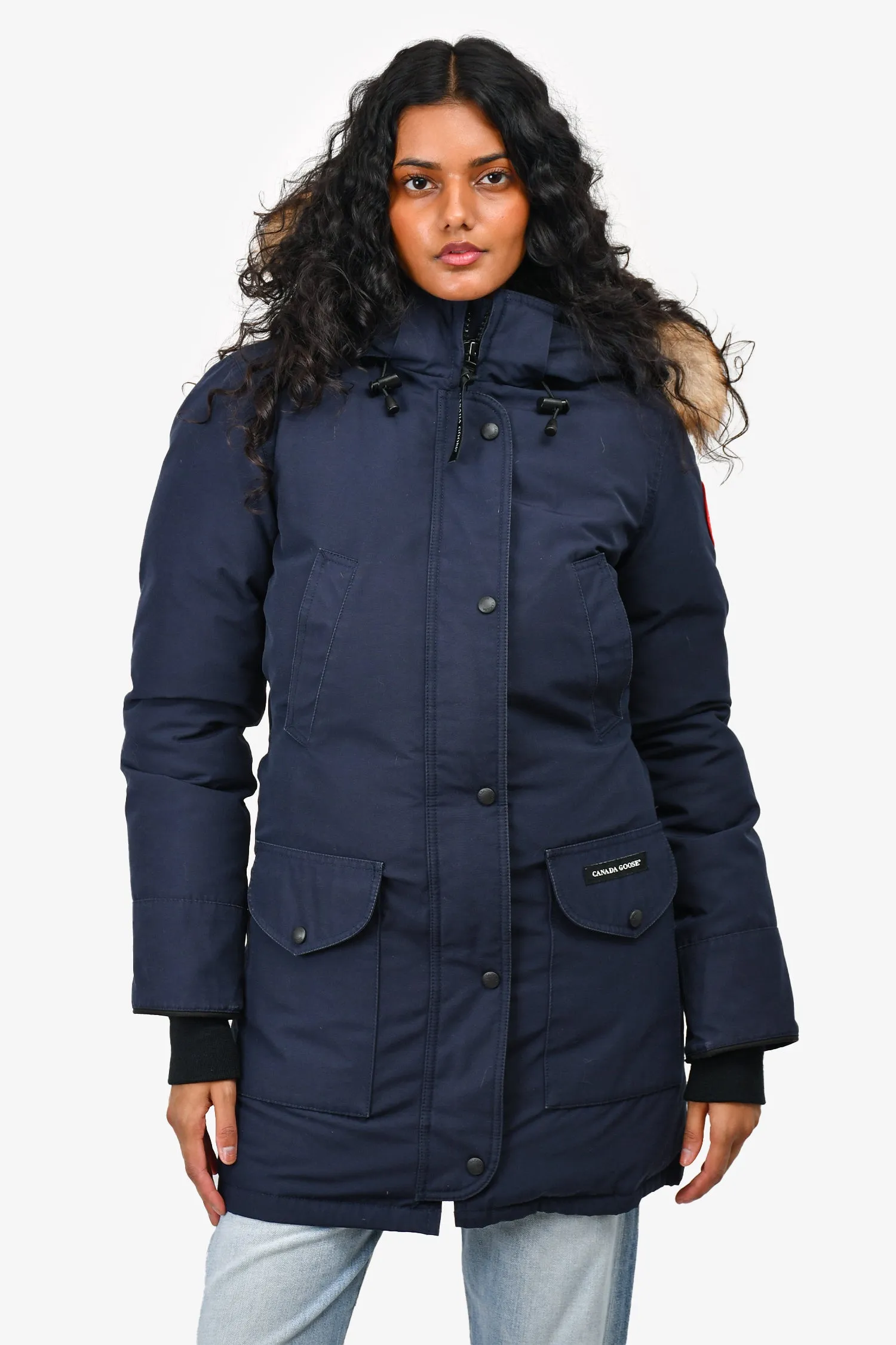 Canada Goose Navy Blue Trillium Parka with Fur Trimmed Hood Size XS