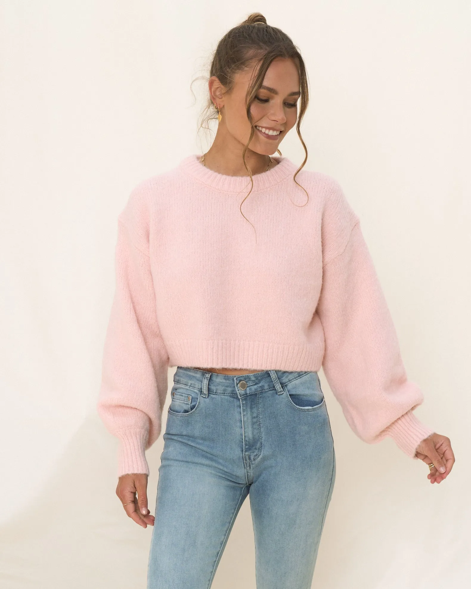 Casey Baby Pink Cropped Knit Jumper