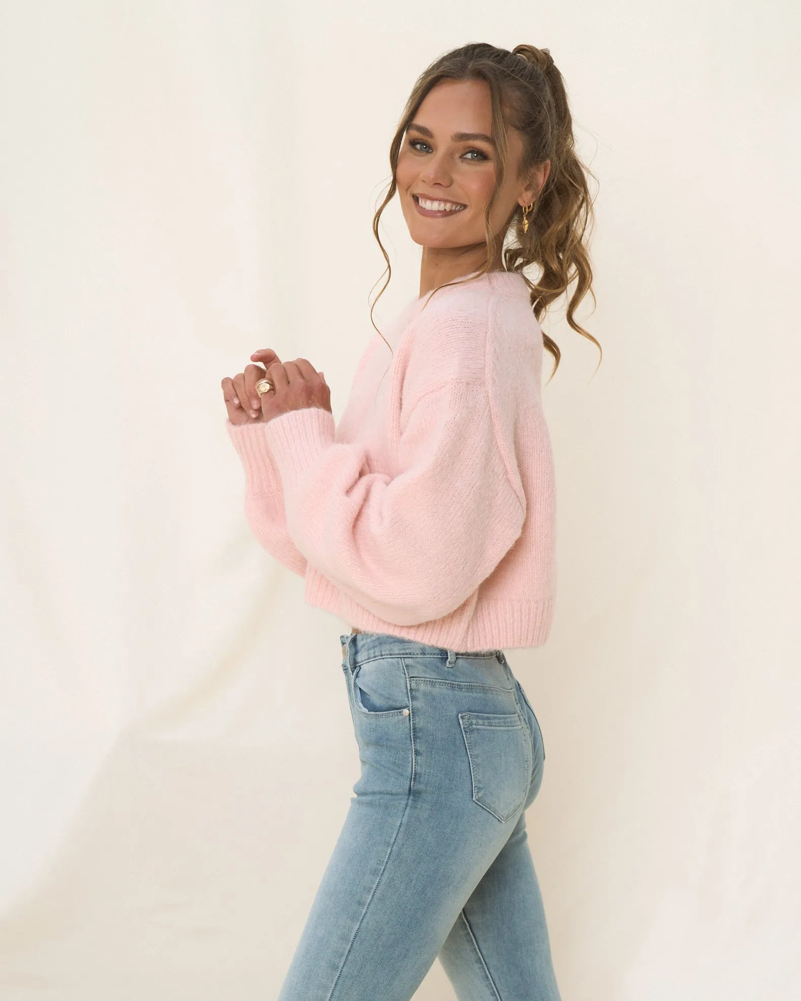 Casey Baby Pink Cropped Knit Jumper